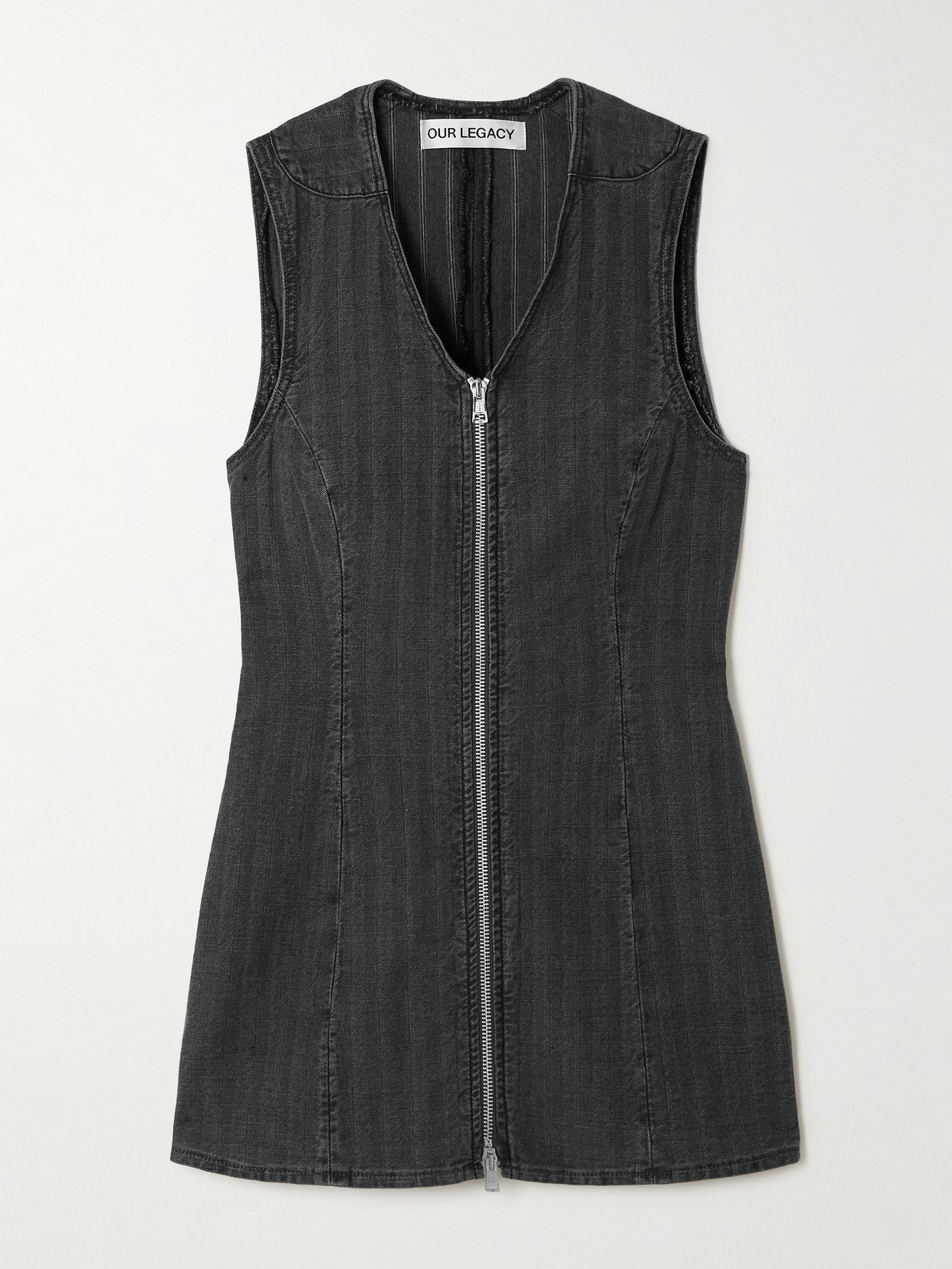 Our Legacy Zip-detailed Striped Denim Tank In Grey