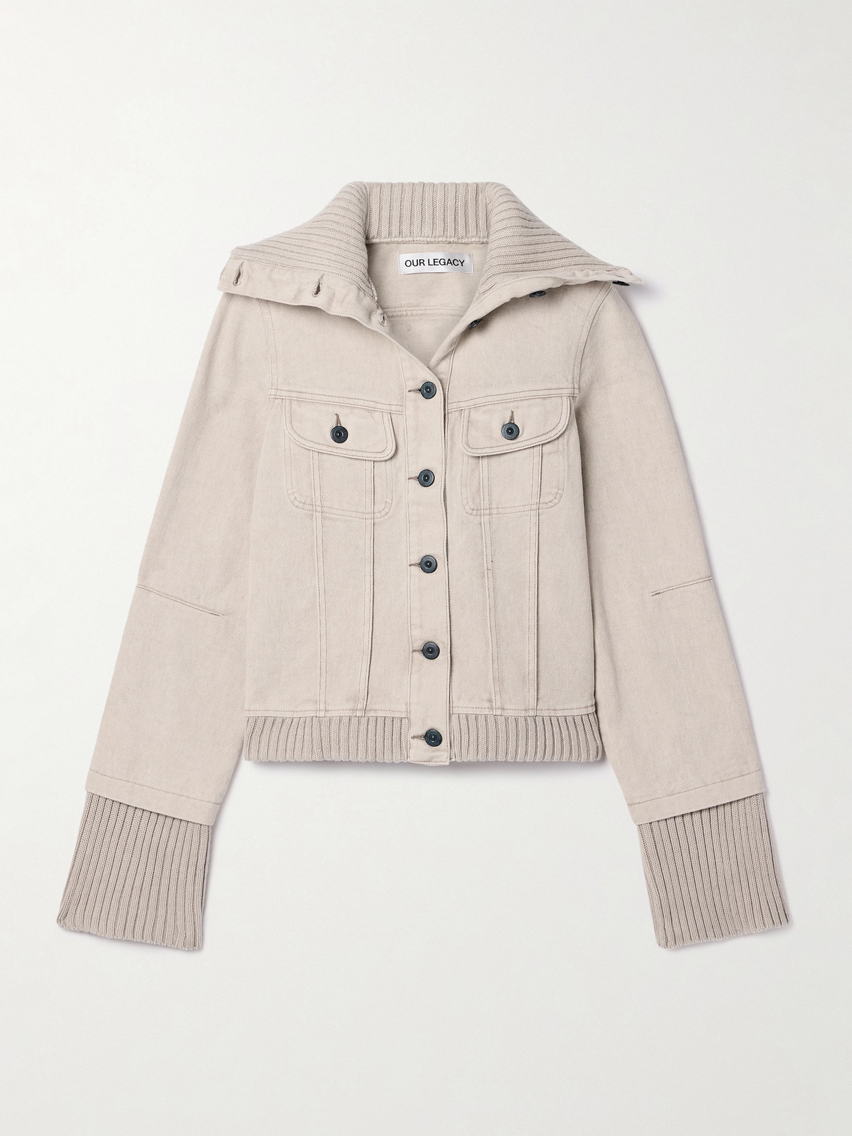 Our Legacy Lasso Ribbed Cotton-trimmed Denim Jacket In Neutrals