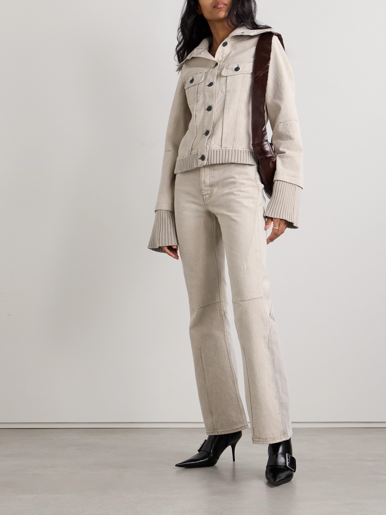 Our Legacy Lasso Ribbed Cotton-trimmed Denim Jacket In Neutrals
