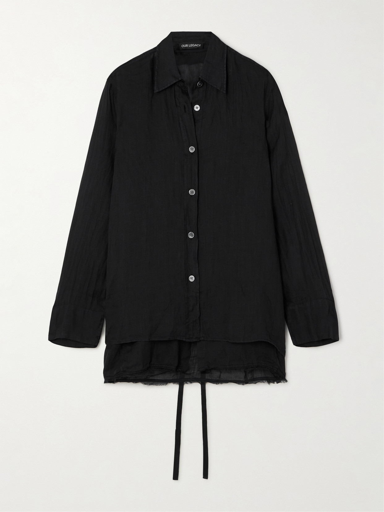 Our Legacy Liner Layered Frayed Ramie-gauze Shirt In Black