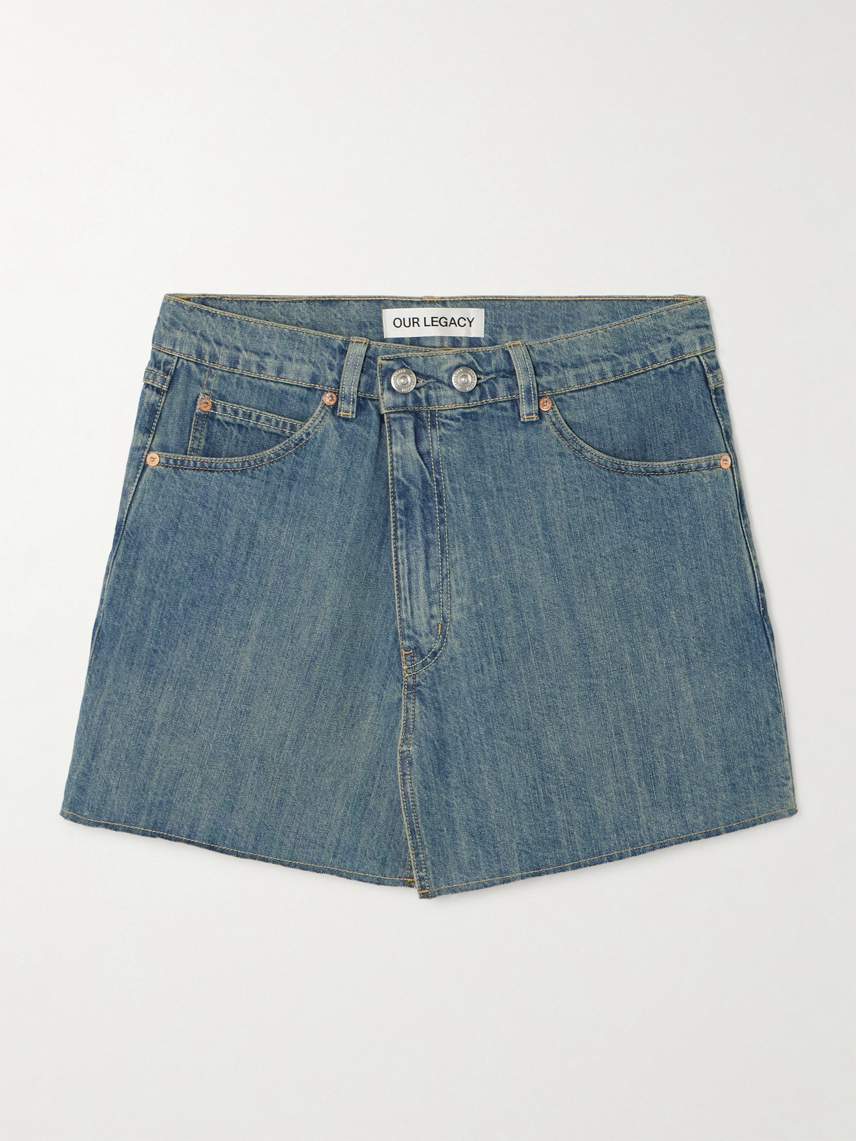 Our Legacy Cover Frayed Denim Mini Skirt In Blue