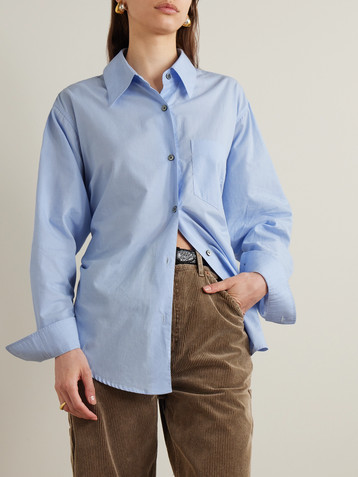 OUR LEGACY Apron tie-back striped cotton-poplin and voile shirt