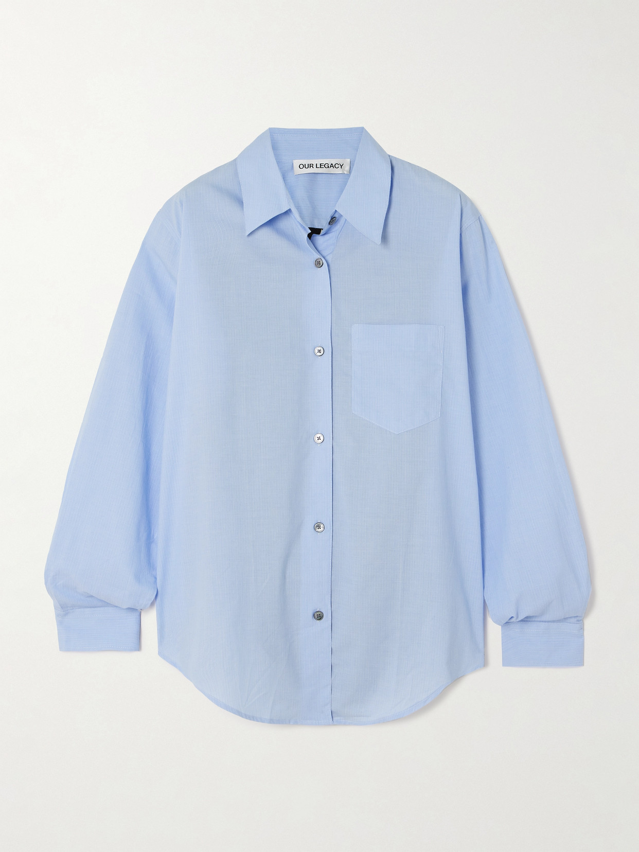 Our Legacy Apron Tie-back Striped Cotton-poplin And Voile Shirt In Blue