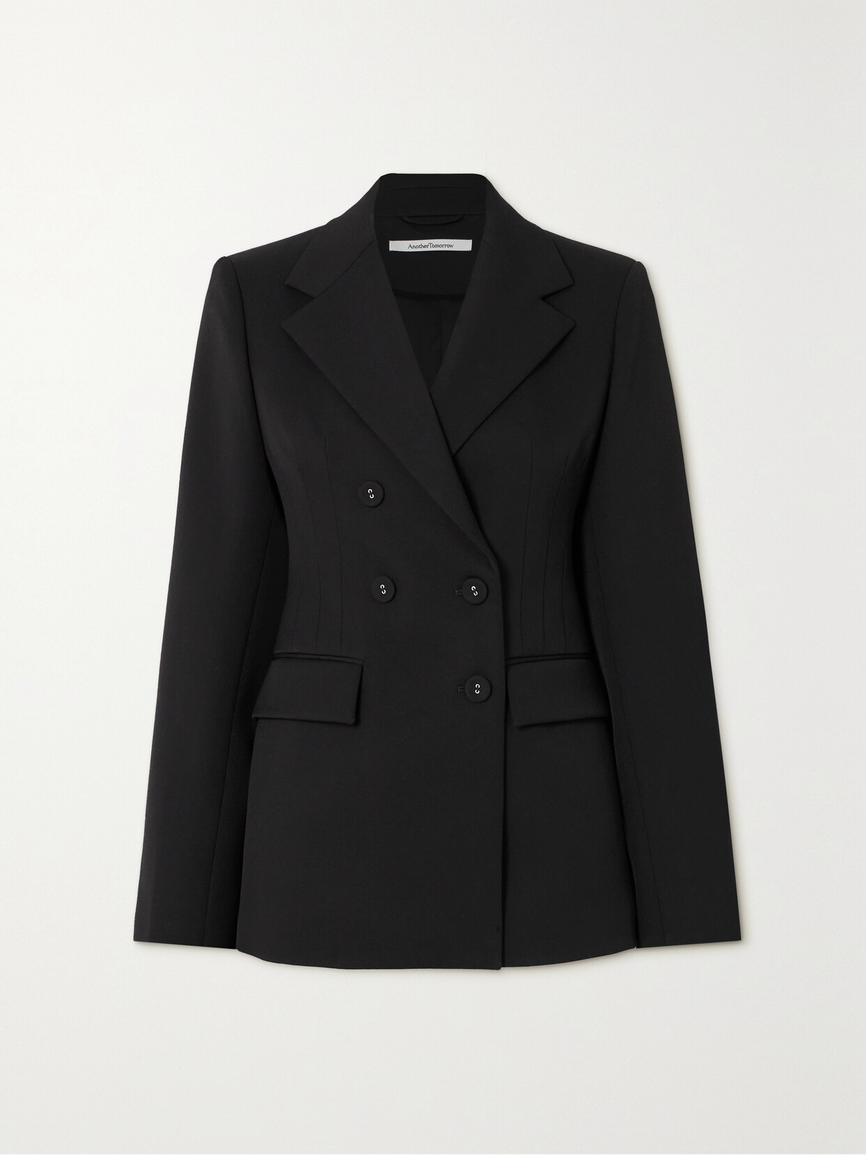 Shop Another Tomorrow Double-breasted Wool-blend Twill Blazer In Black