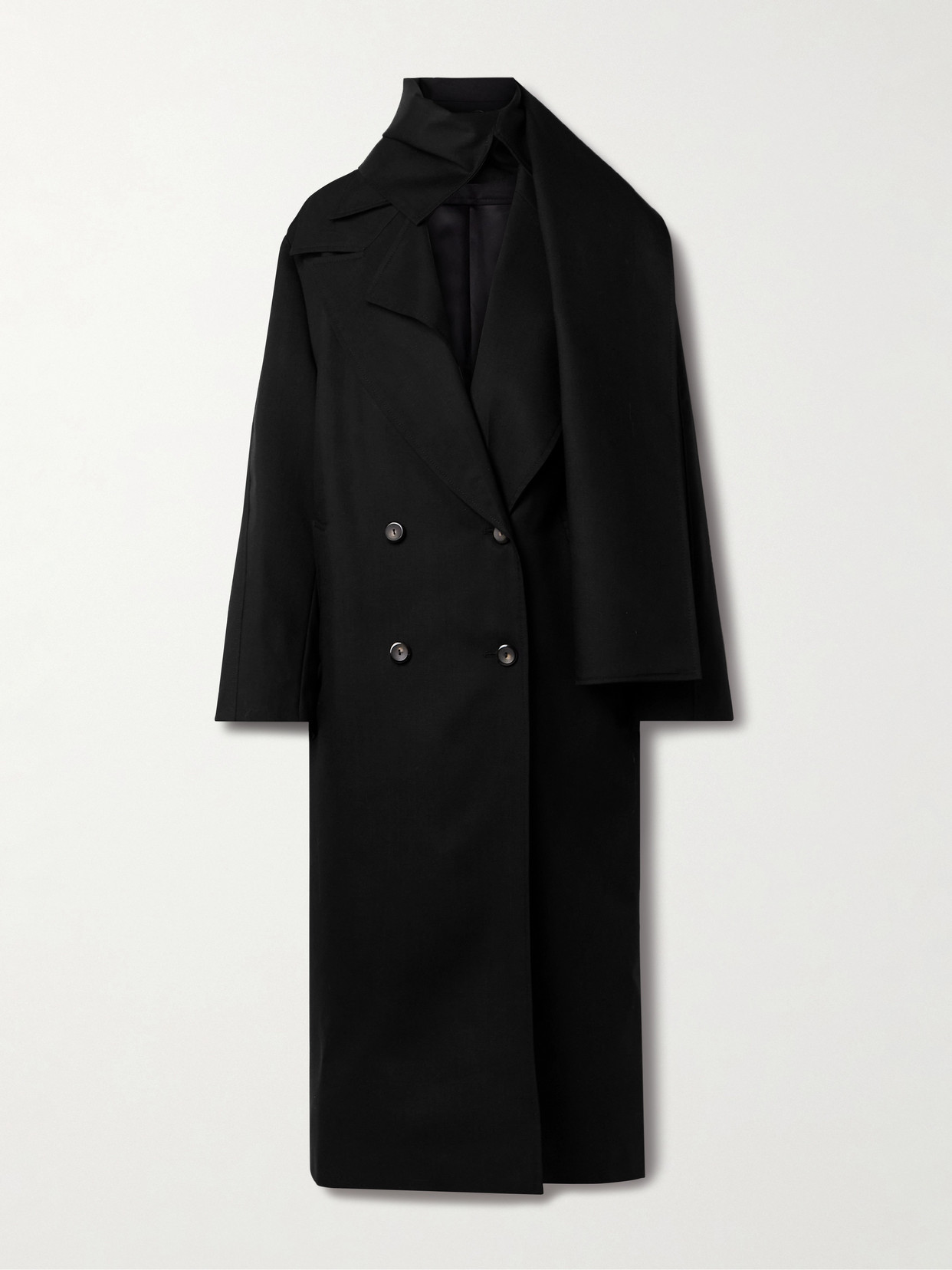 Shop Rohe Double-breasted Layered Wool-twill Coat In Black