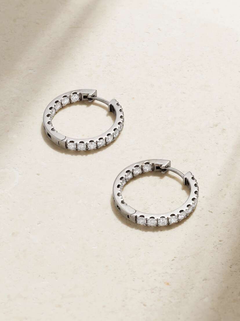 Roxanne First Mega Small 14-karat White Gold Diamond Hoop Earrings