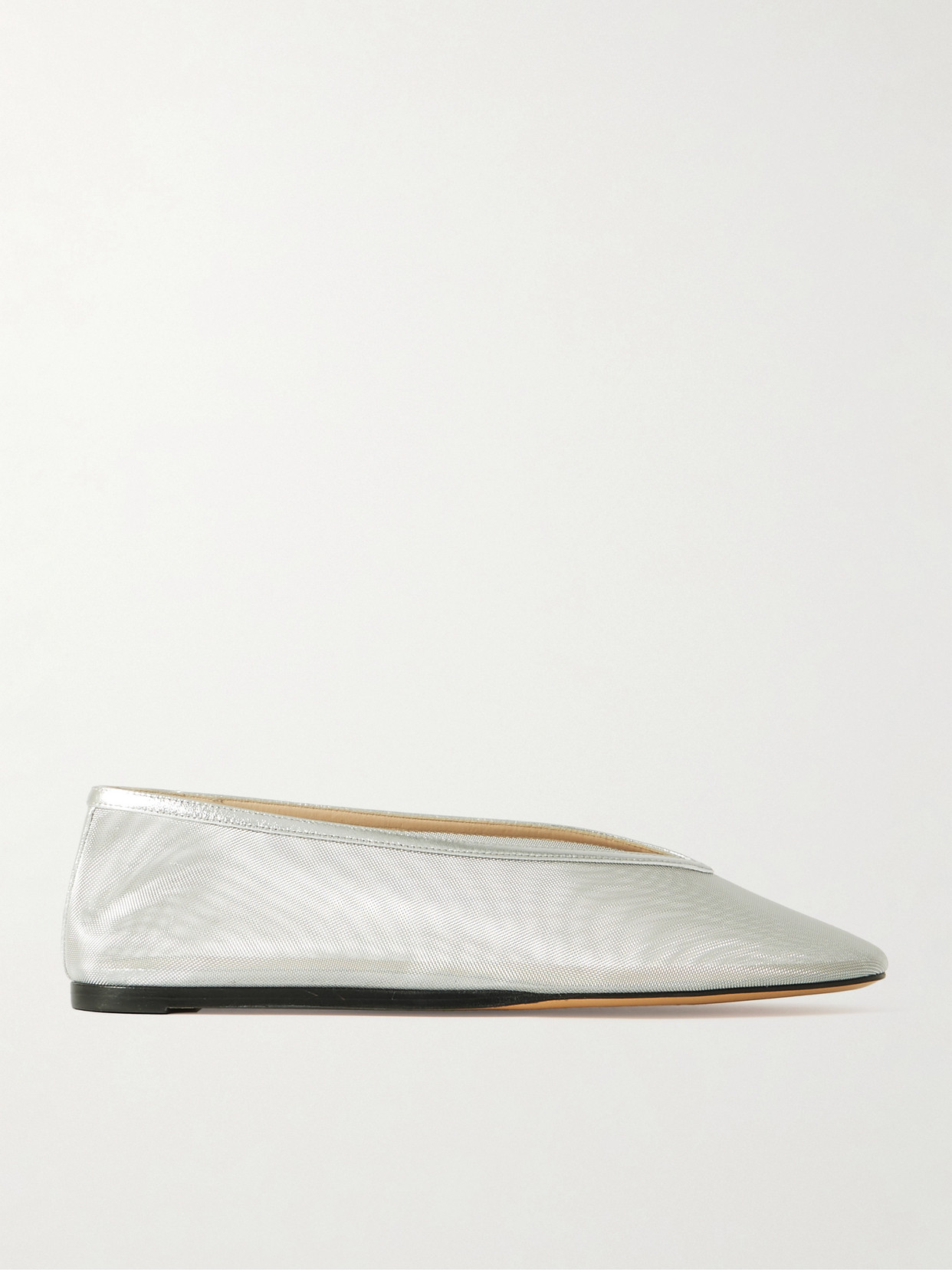 Shop Le Monde Beryl Luna Metallic Leather-trimmed Mesh Ballet Flats In Silver