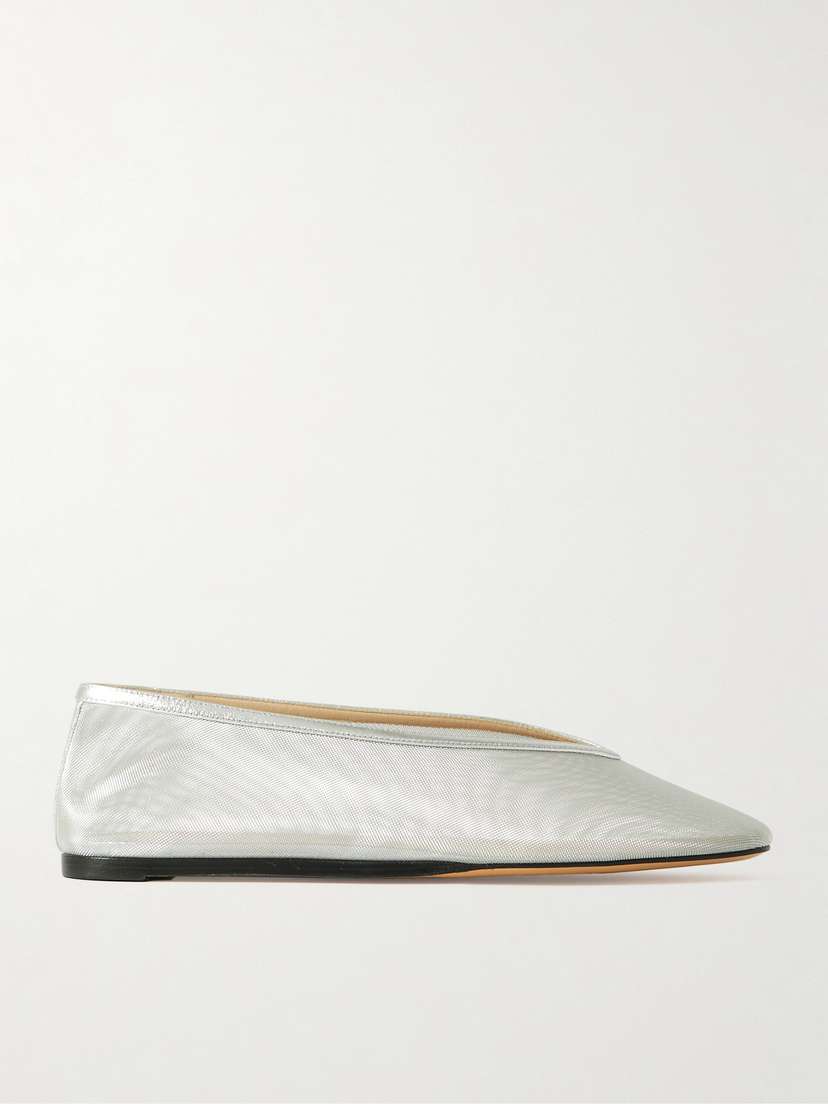 Le Monde Béryl Luna Metallic Leather-trimmed Mesh Ballet Flats