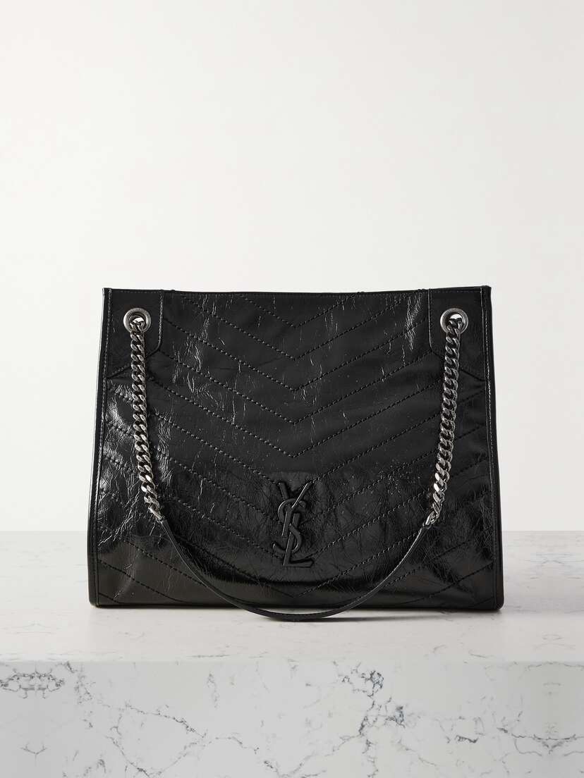 Saint Laurent Niki Medium Quilted Crinkled-leather Tote