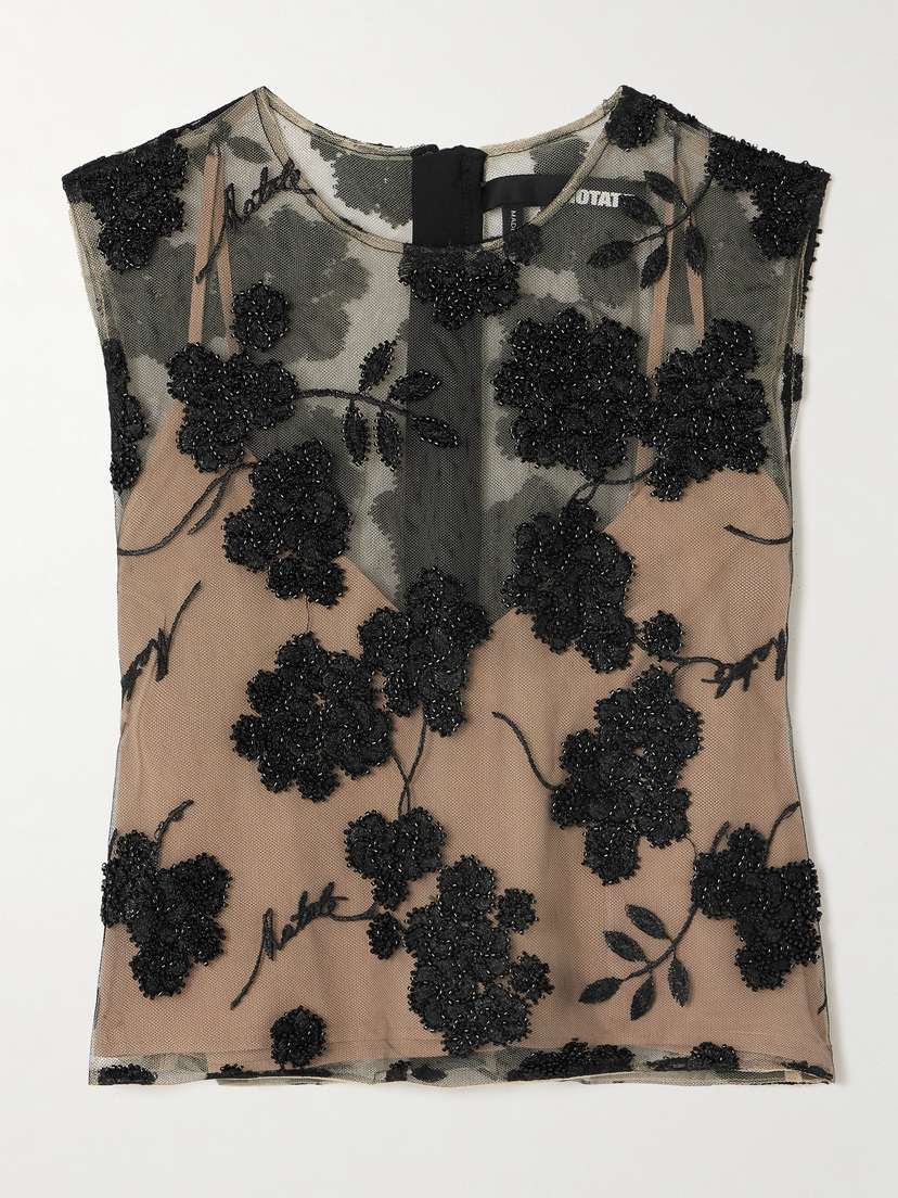 Rotate Birger Christensen Floral Beaded Recycled-tulle Top