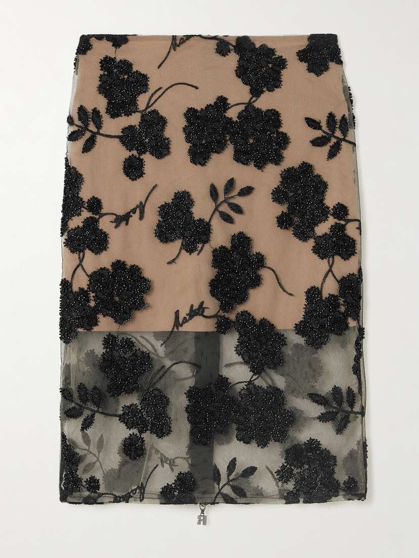 Rotate Birger Christensen Floral Beaded Recycled-tulle Skirt