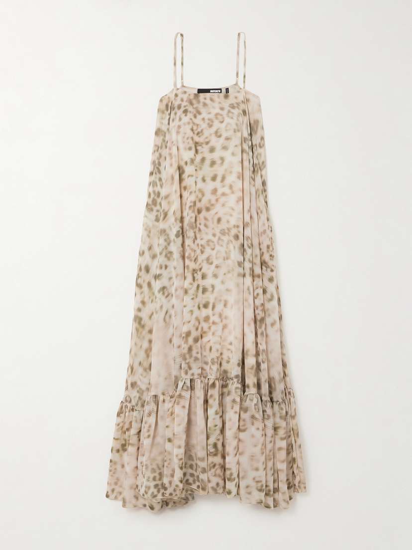 ROTATE Birger Christensen Leopard-print Gathered Recycled-chiffon Maxi Dress