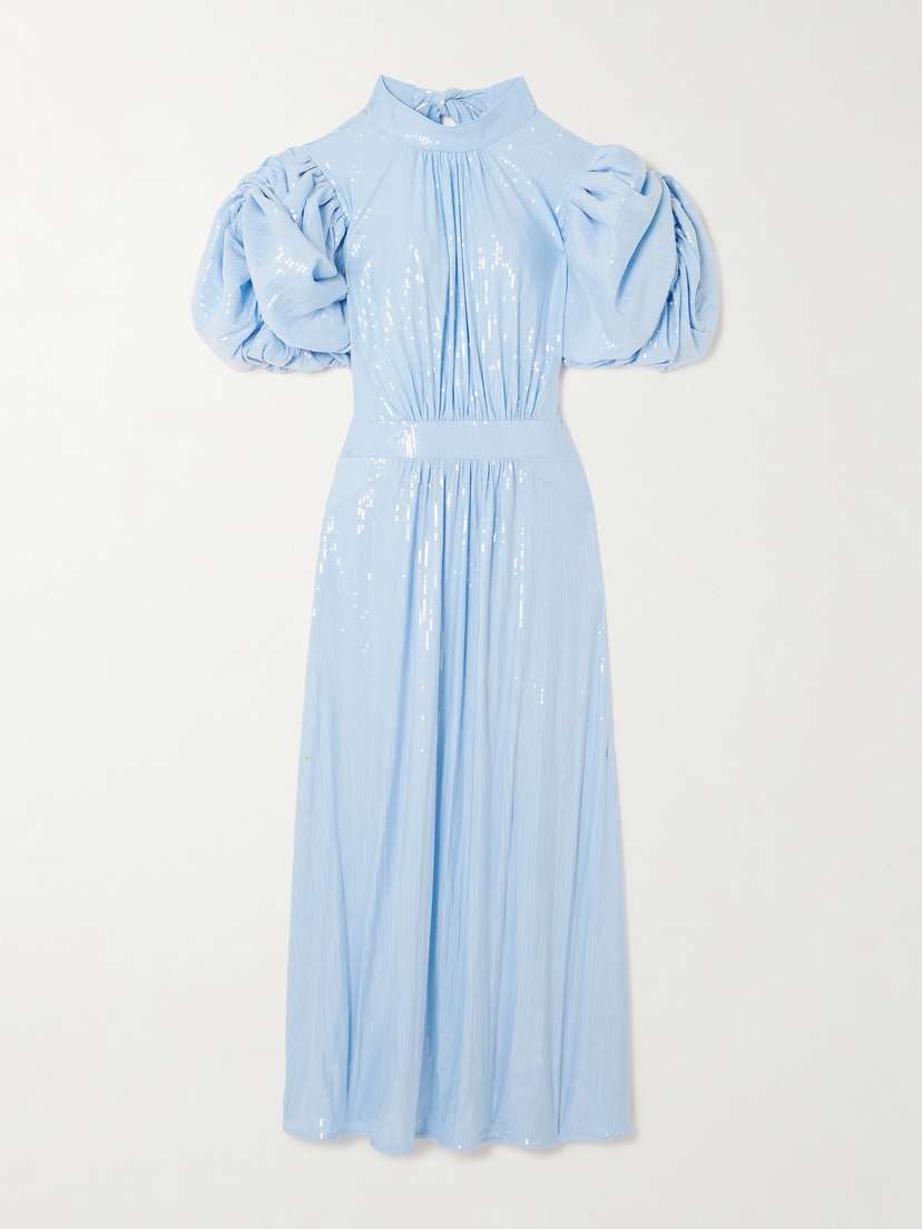 Rotate Birger Christensen Gathered Sequined Recycled-crepe Midi Dress