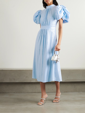 ROTATE Birger Christensen Gathered sequined recycled-crepe midi dress