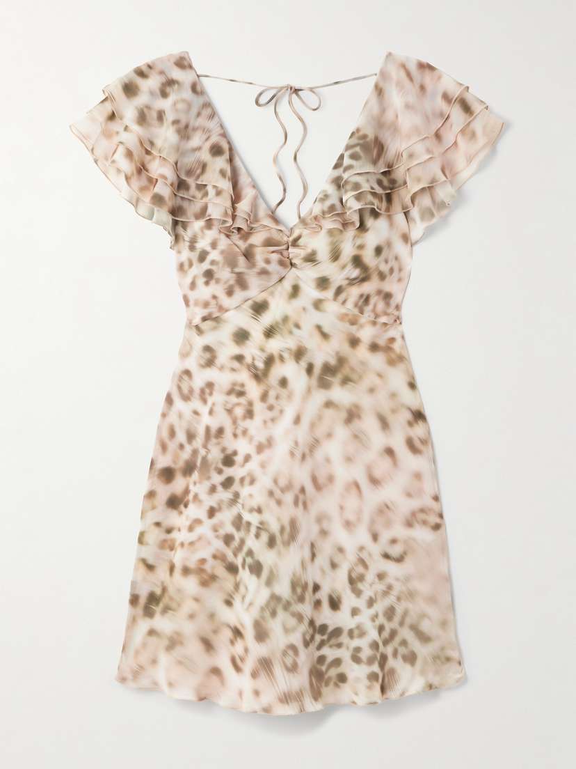 Rotate Birger Christensen Ruffled Leopard-print Recycled-chiffon Mini Dress
