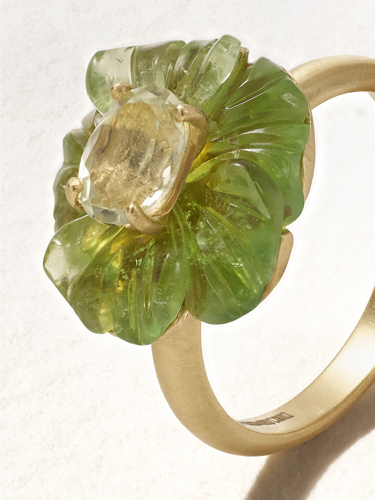 Shop Irene Neuwirth Tropical Flower 18-karat Gold Tourmaline And Chrysoberyl Ring