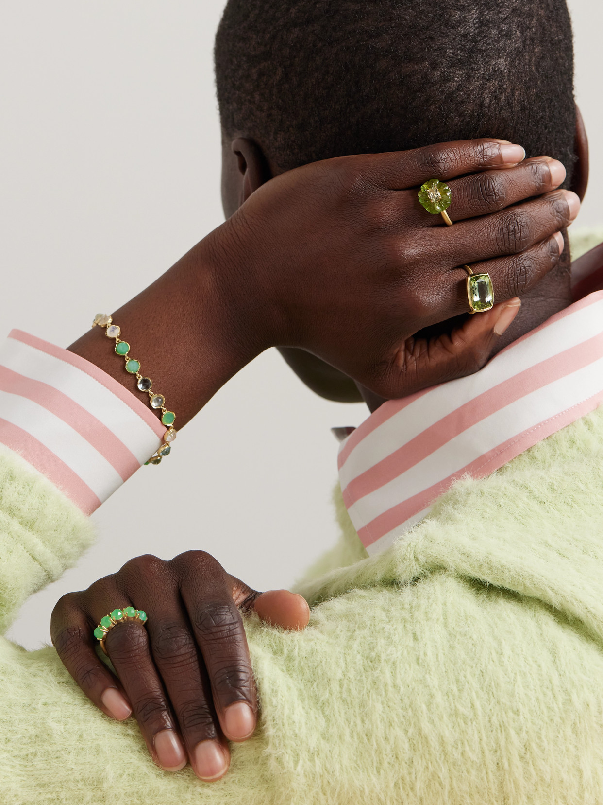 Irene Neuwirth Tropical Flower 18-karat Gold Tourmaline And Chrysoberyl Ring In Gold