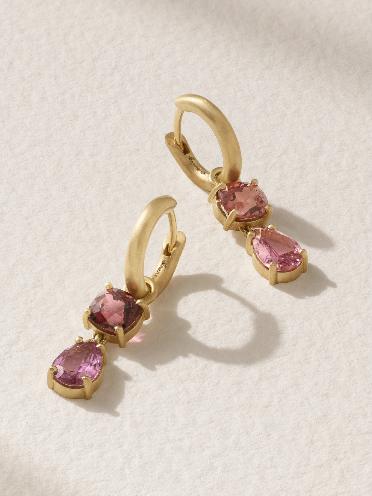 Irene Neuwirth Gemmy Gem 18-karat Gold, Morganite And Tourmaline Earrings In Burgundy