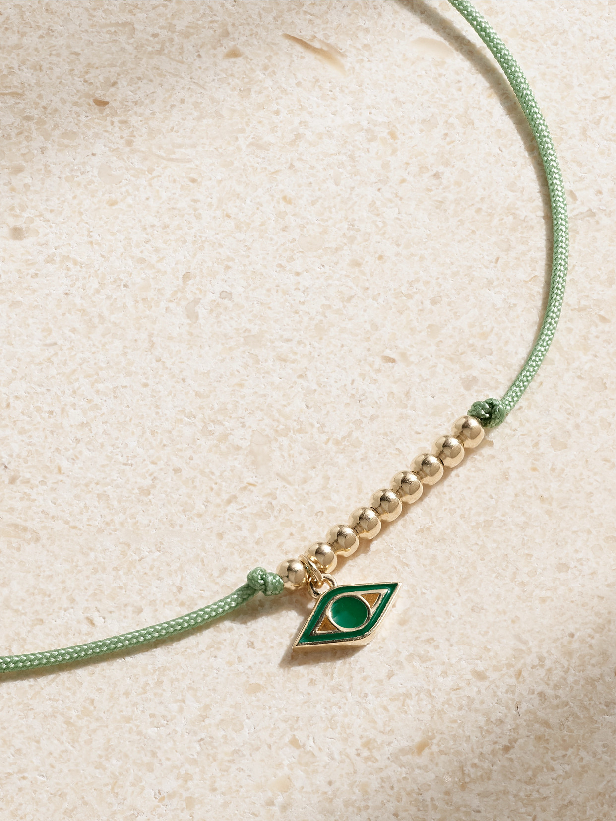 Sydney Evan Evil Eye 14-karat Gold, Cord And Enamel Bracelet In Gold