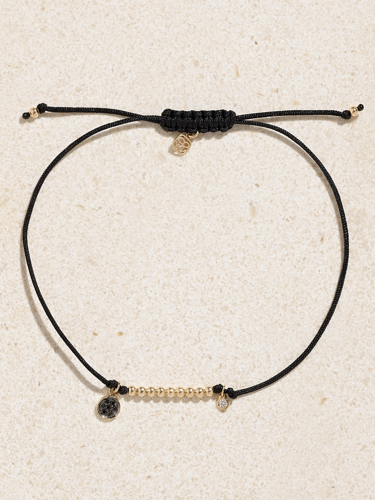 Sydney Evan 14-karat Gold, Cord And Diamond Bracelet In Black