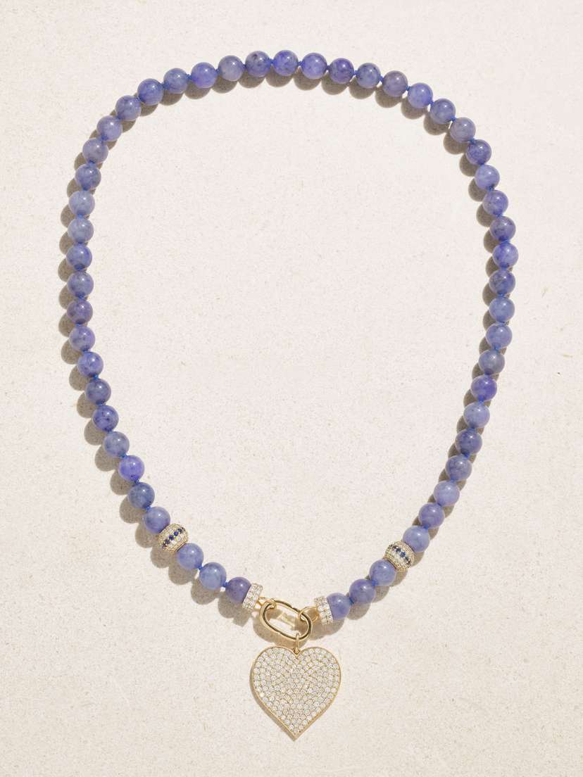 Sydney Evan Xl Heart 14-karat Gold Multi-stone Necklace