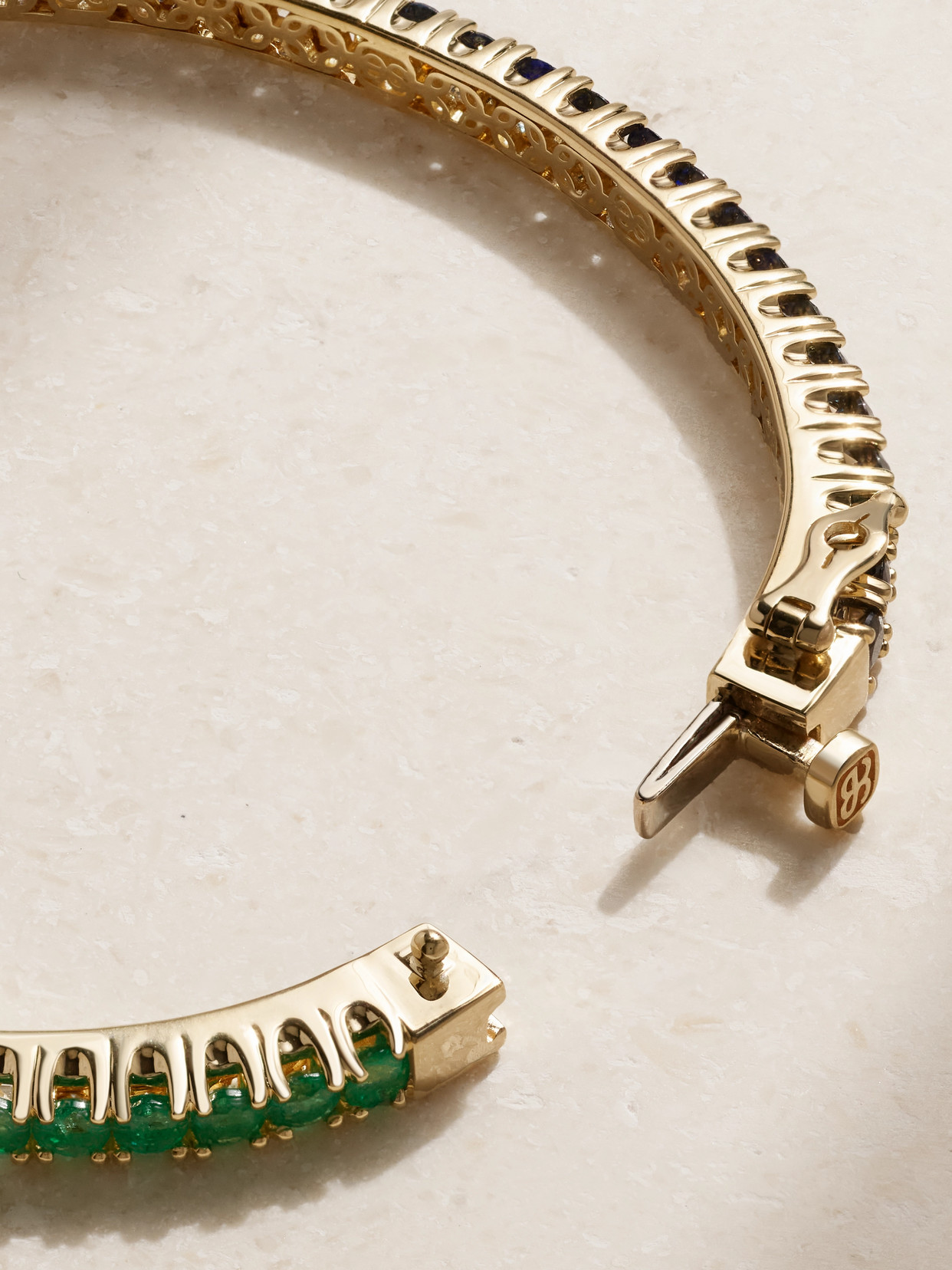Sydney Evan Large 14-karat Gold, Emerald And Sapphire Bracelet In Gold