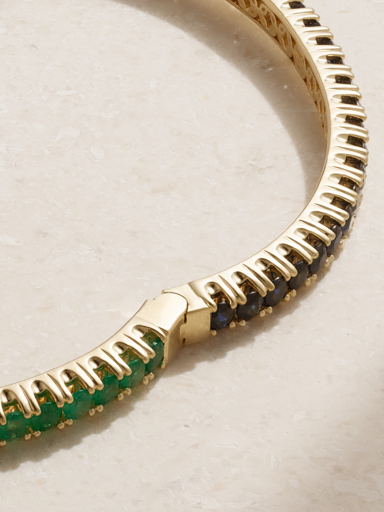 Sydney Evan Large 14-karat Gold, Emerald And Sapphire Bracelet In Gold