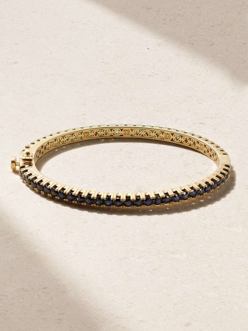 Sydney Evan Large 14-karat Gold, Emerald And Sapphire Bracelet