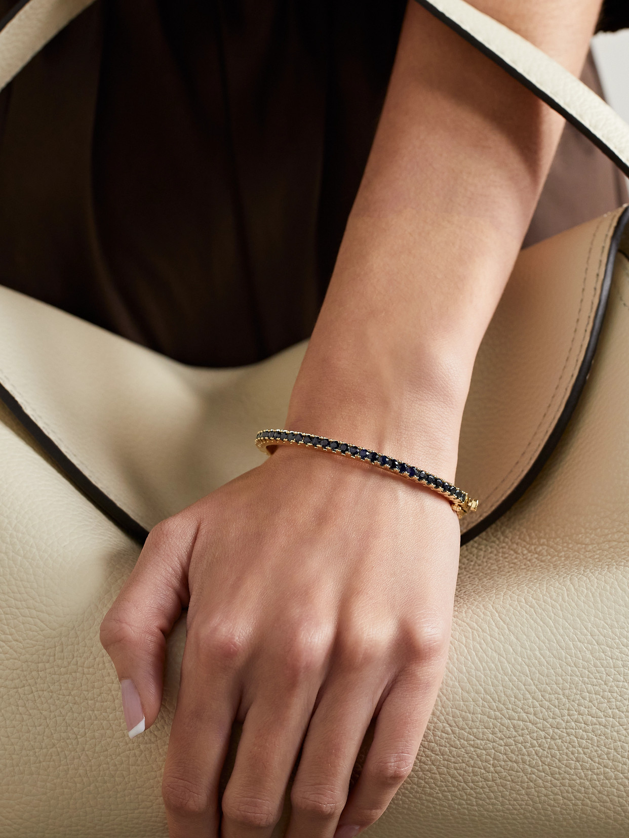 Sydney Evan Large 14-karat Gold, Emerald And Sapphire Bracelet In Gold