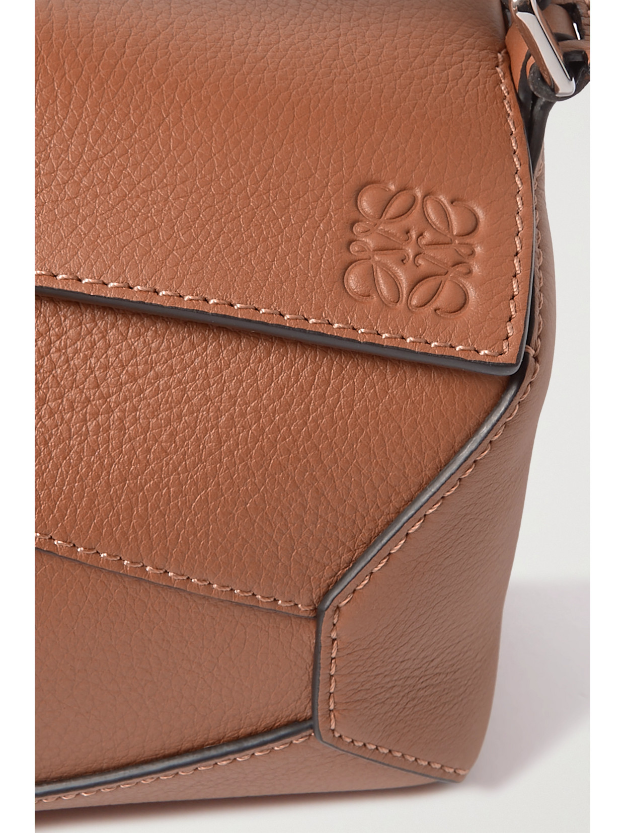 Loewe Puzzle Edge Mini Textured-leather Shoulder Bag In Brown