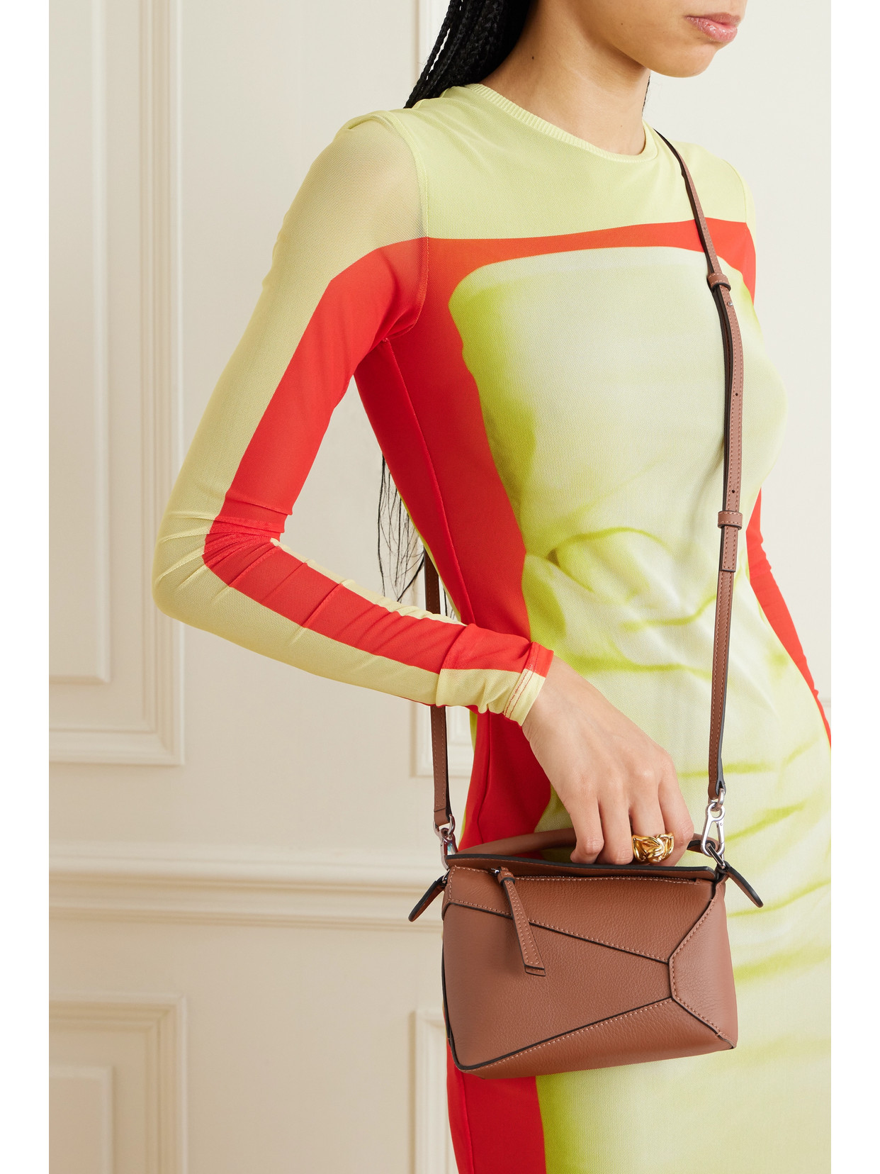 Loewe Puzzle Edge Mini Textured-leather Shoulder Bag In Brown