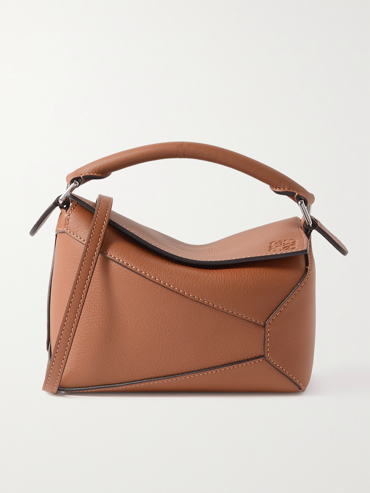 Loewe Puzzle Edge Mini Textured-leather Shoulder Bag In Brown