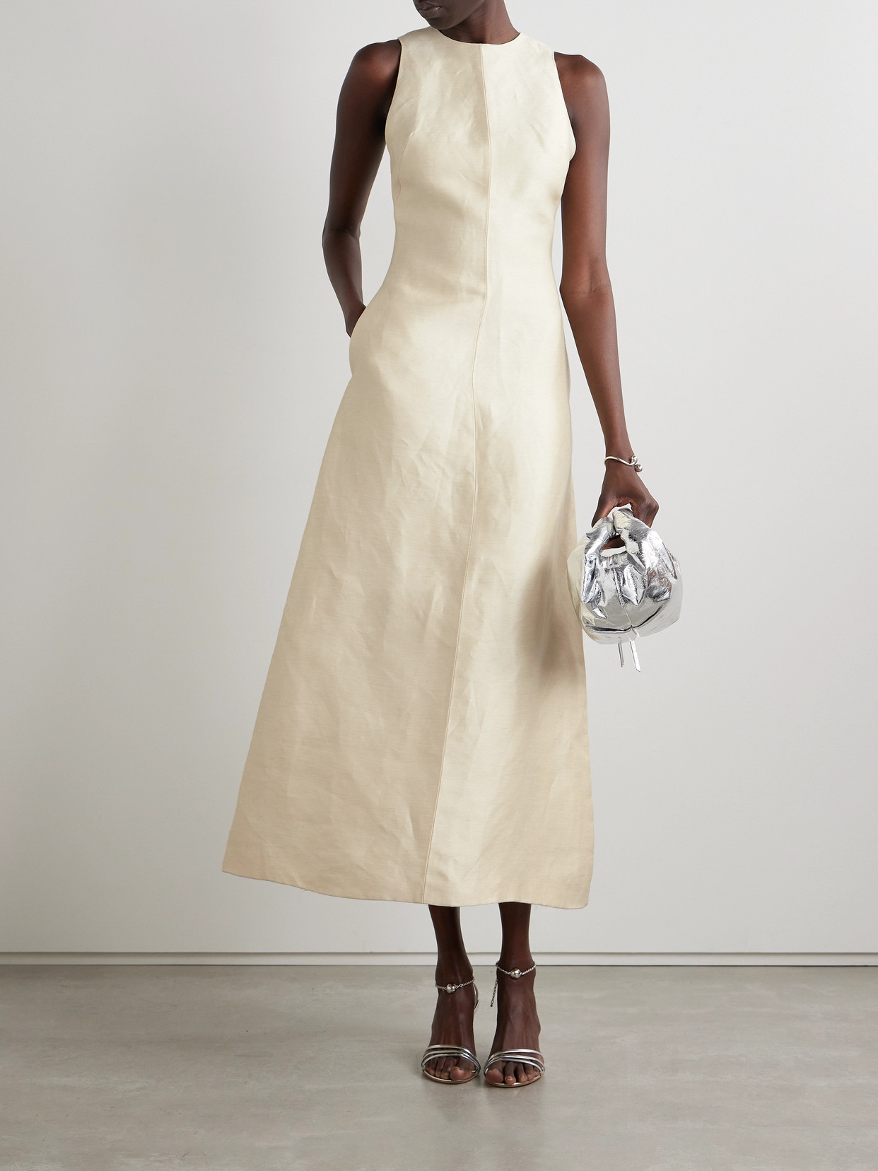Brandon Maxwell The Shiva Paneled Linen And Silk-blend Dupioni Gown In Yellow