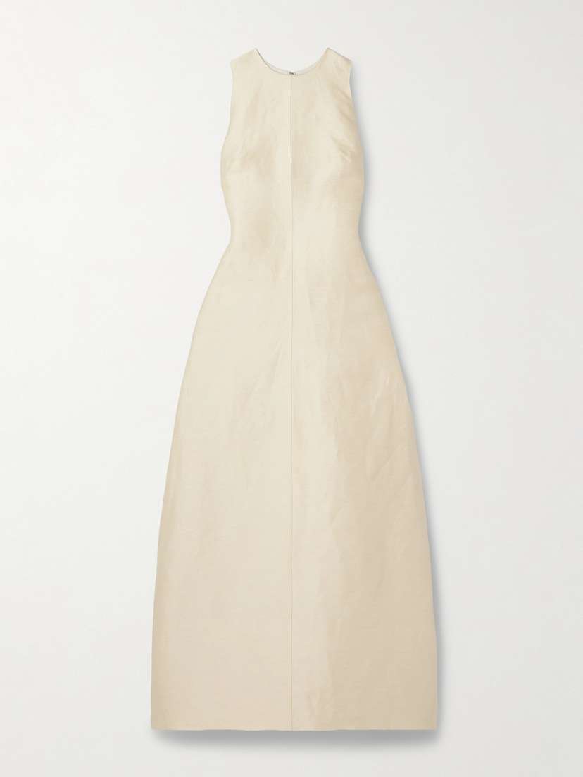 Brandon Maxwell The Shiva Paneled Linen And Silk-blend Dupioni Gown