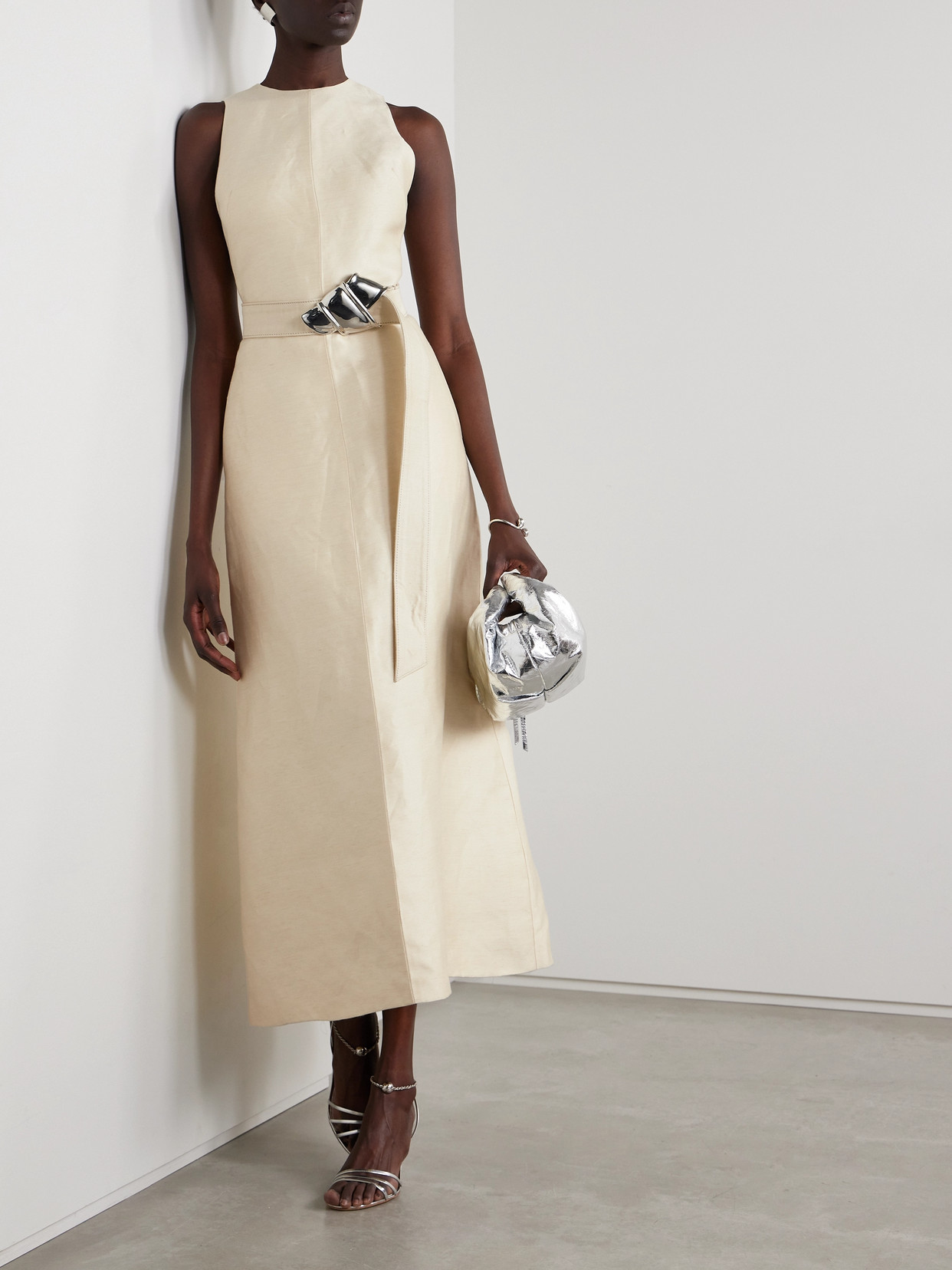 Brandon Maxwell The Shiva Paneled Linen And Silk-blend Dupioni Gown In Yellow