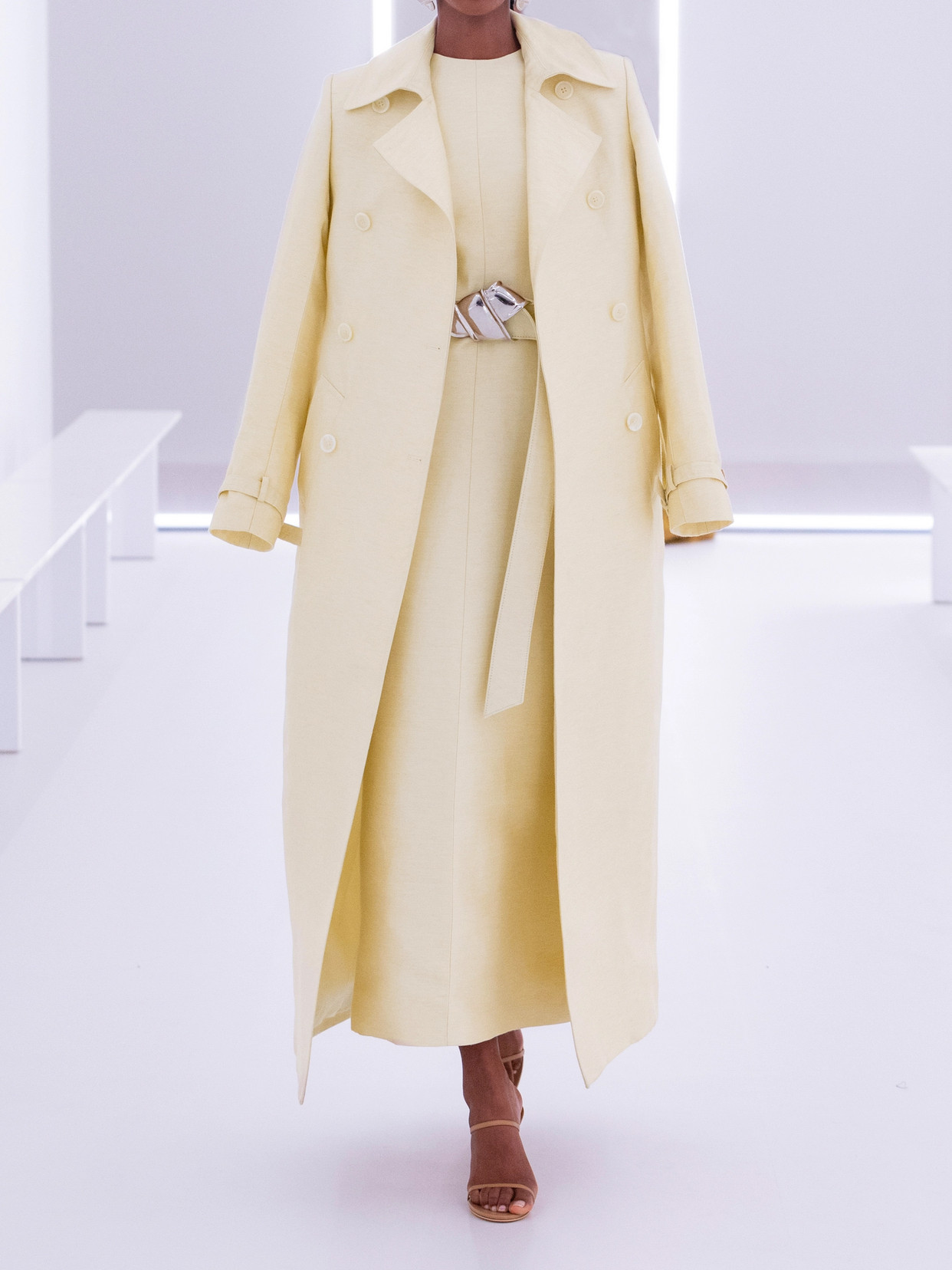 Brandon Maxwell The Shiva Paneled Linen And Silk-blend Dupioni Gown In Yellow