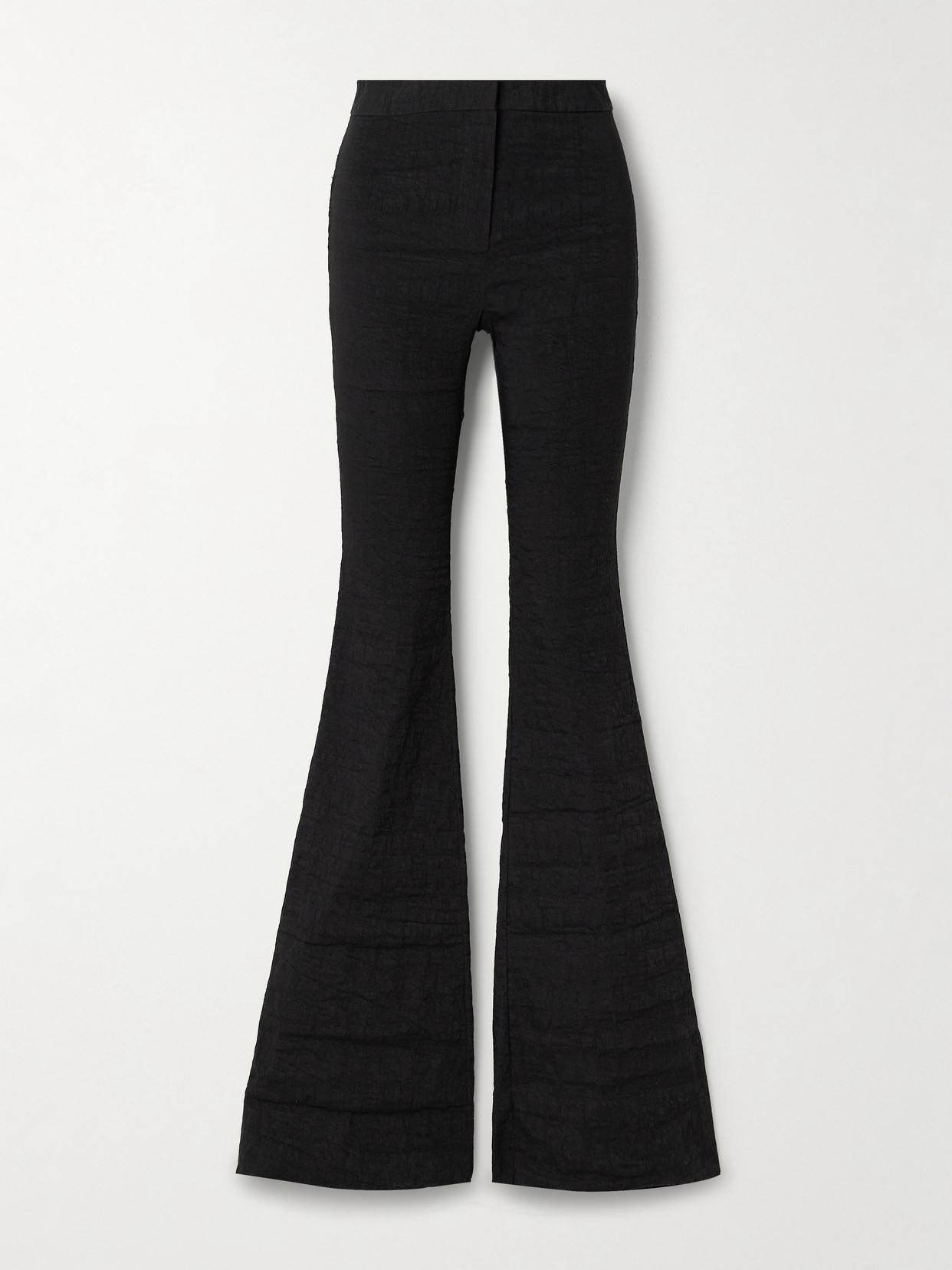 Brandon Maxwell The Fae Crinkled Stretch Linen-blend Flared Pants In Black