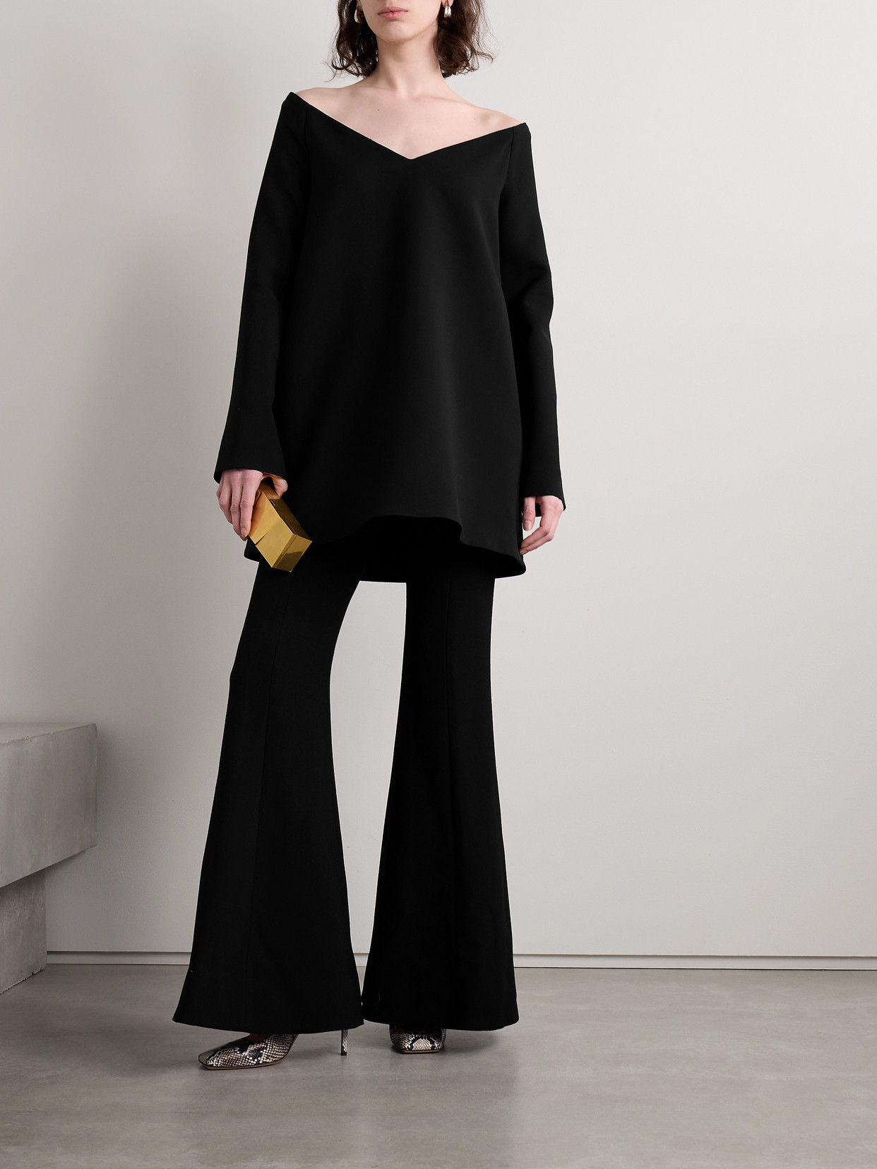 Brandon Maxwell The Zayna Off-the-shoulder Wool-blend Mini Dress In Black