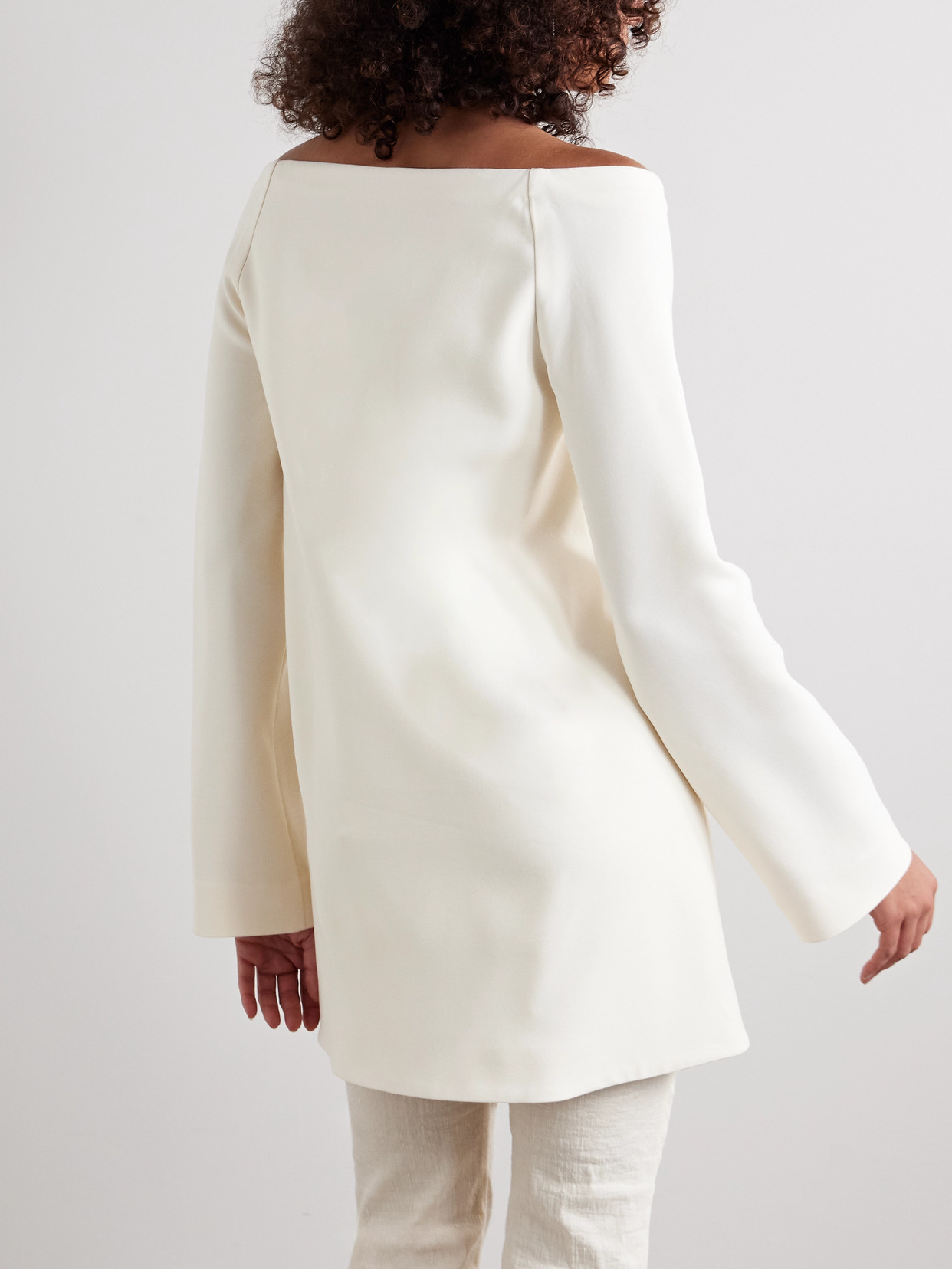 Shop Brandon Maxwell The Zayna Off-the-shoulder Wool-blend Crepe Mini Dress In Ivory