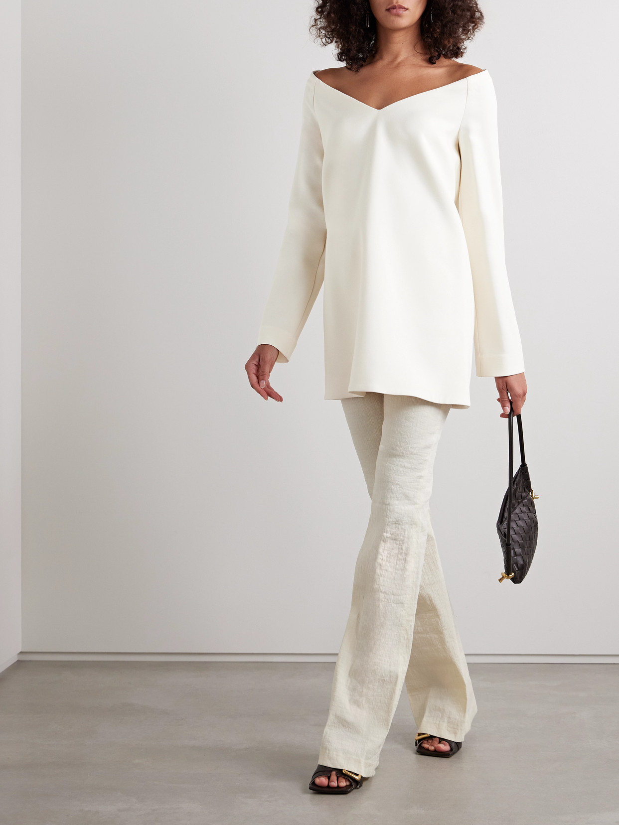 Brandon Maxwell Zayna Off-the-shoulder Long-sleeve Mini Dress In Ivory