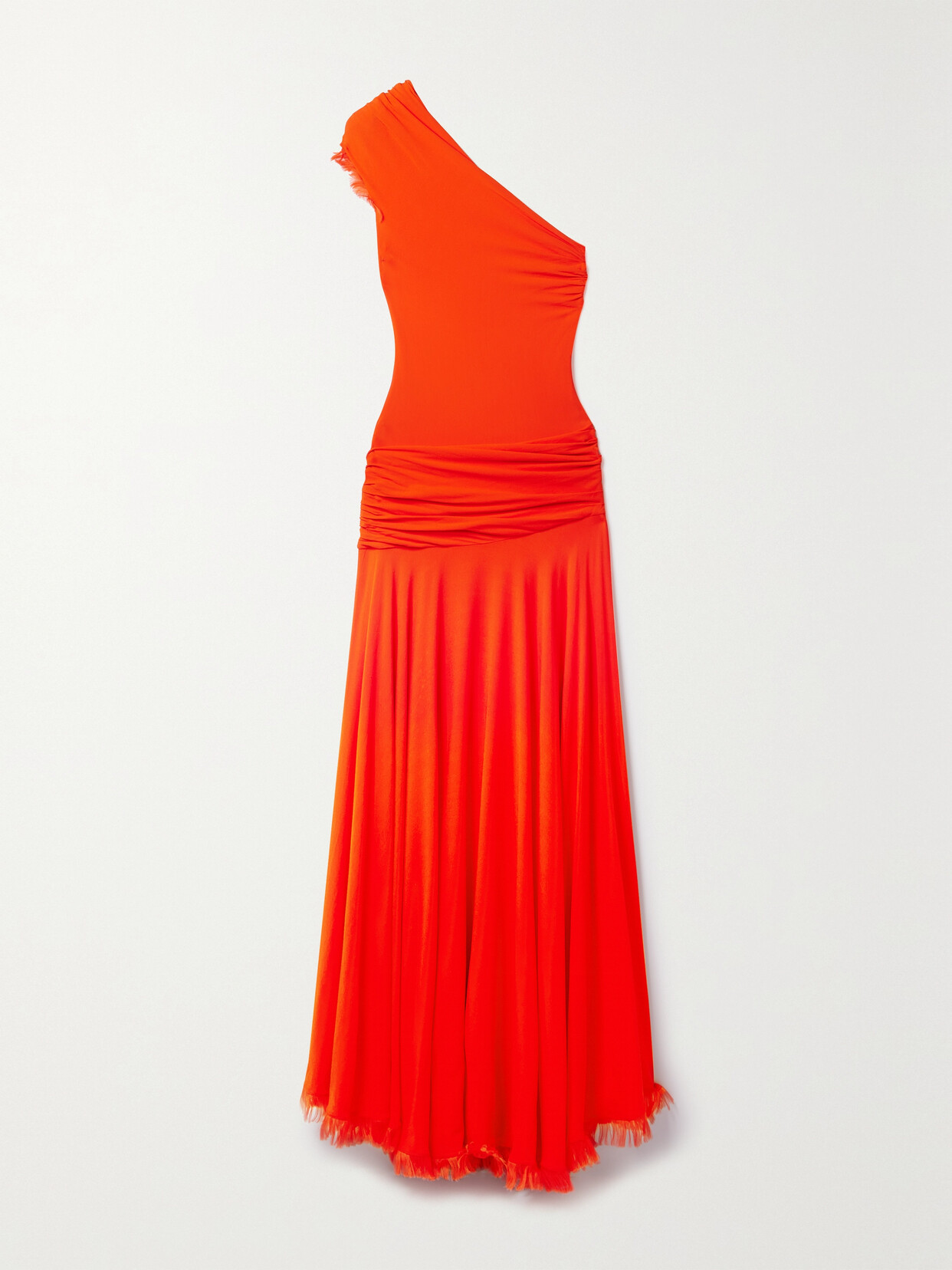 Brandon Maxwell The Tess One-shoulder Frayed Draped Stretch-crepe Gown In Orange