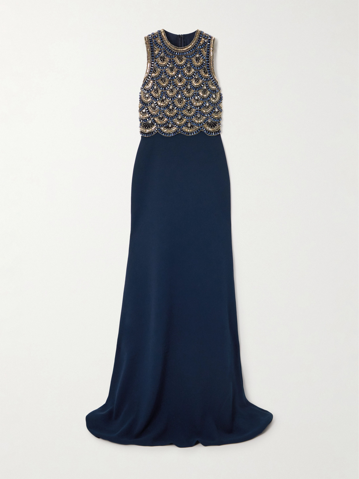 Naeem Khan Crystal-embellished Tulle And Crepe Gown In Blue