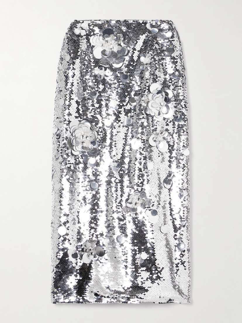 Carolina Herrera Embellished Sequined Tulle Midi Skirt