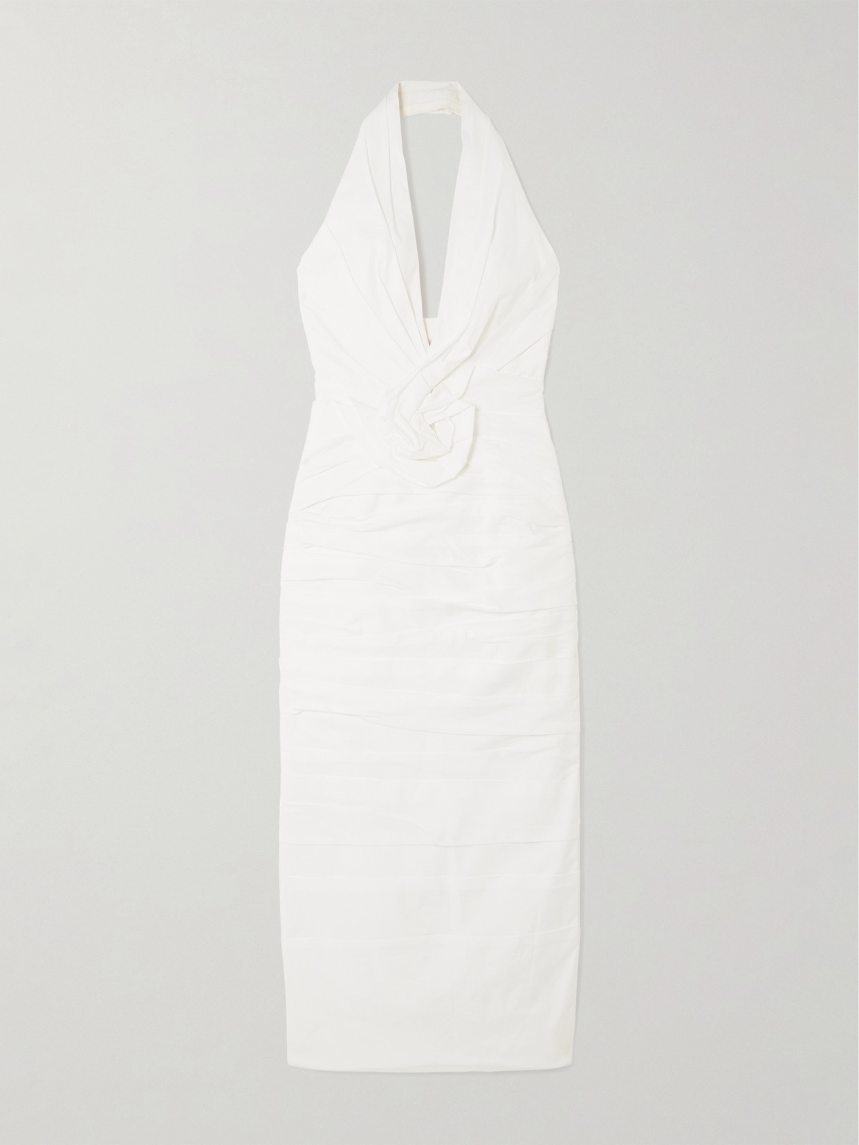 Carolina Herrera Ruched Cotton-blend Halterneck Midi Dress In White