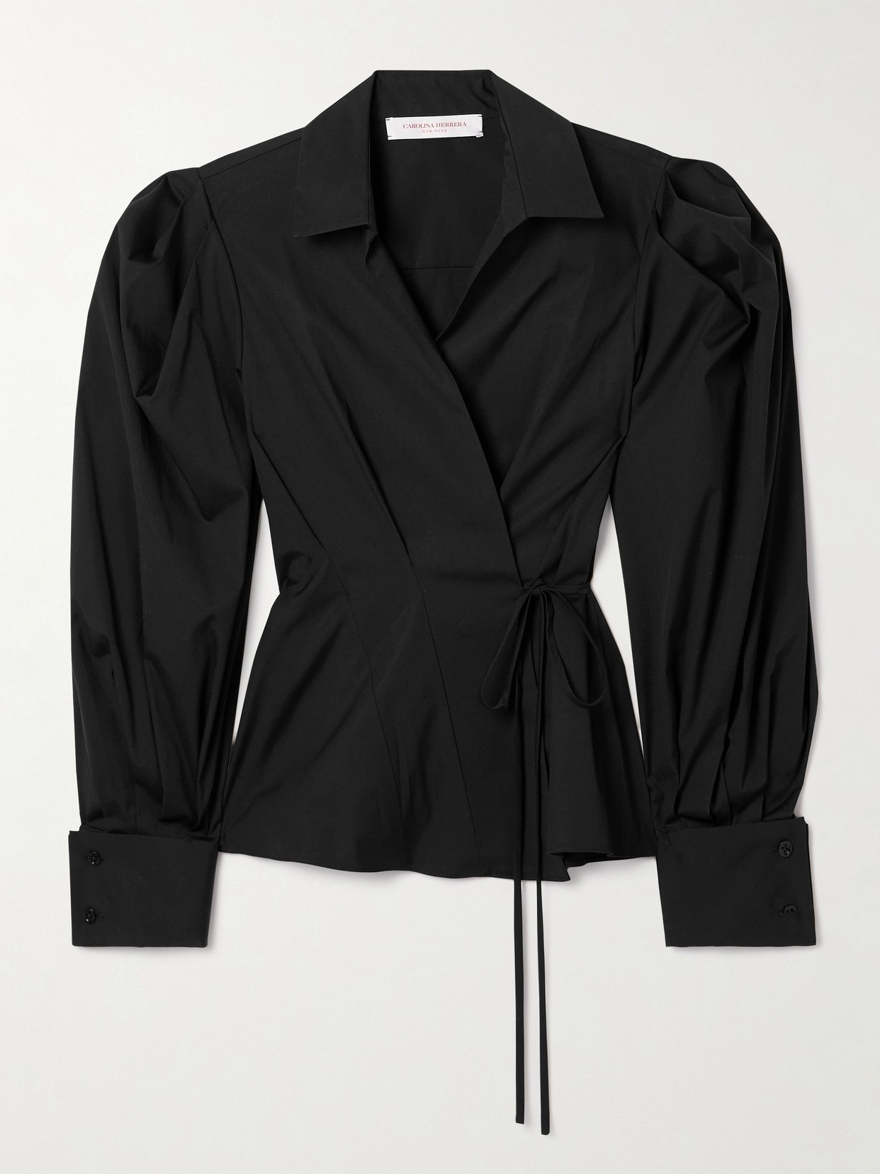 Carolina Herrera Wrap-effect Paneled Cotton-blend Poplin Shirt In Black