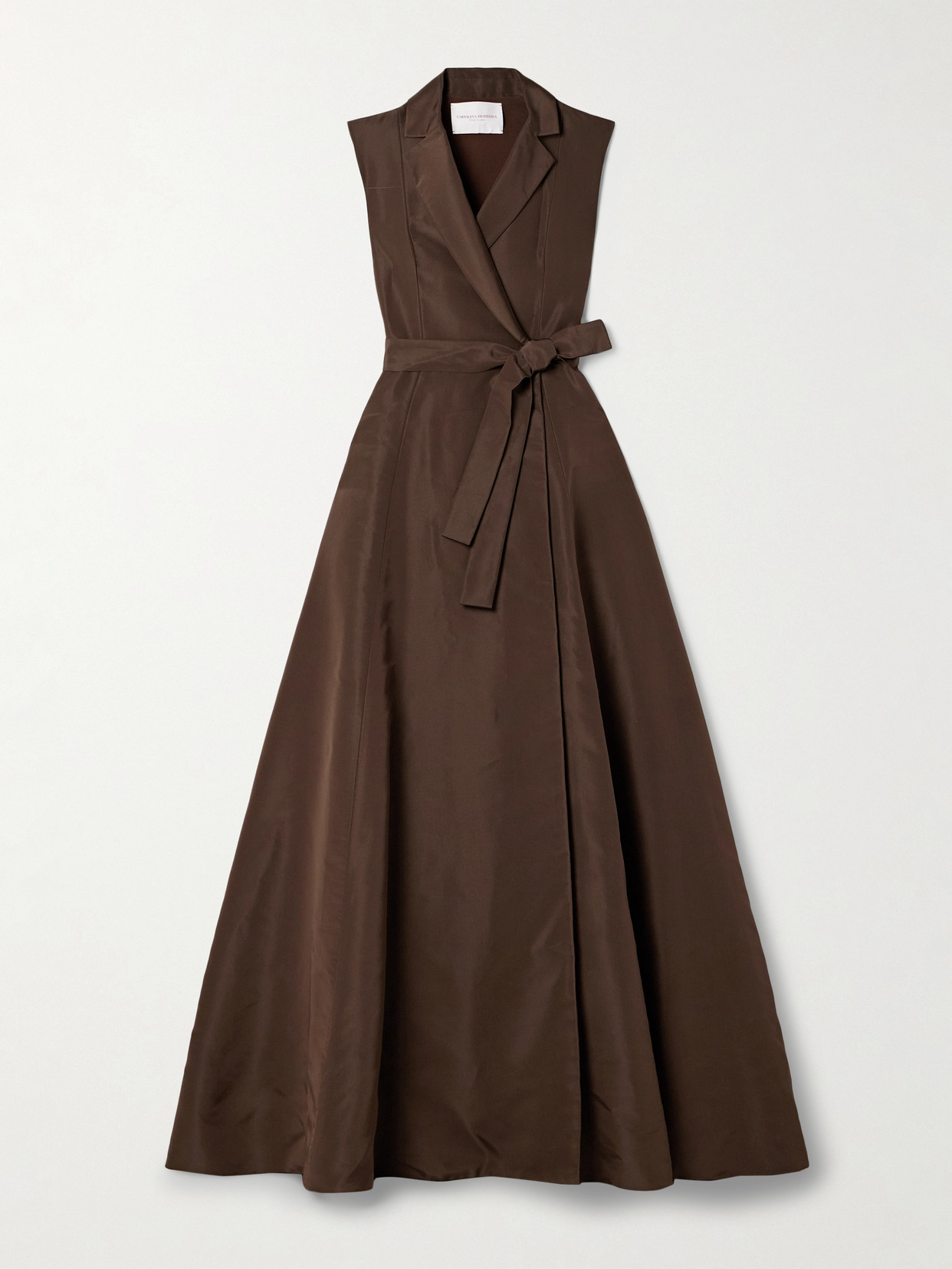 Shop Carolina Herrera Belted Silk-faille Wrap Gown In Brown