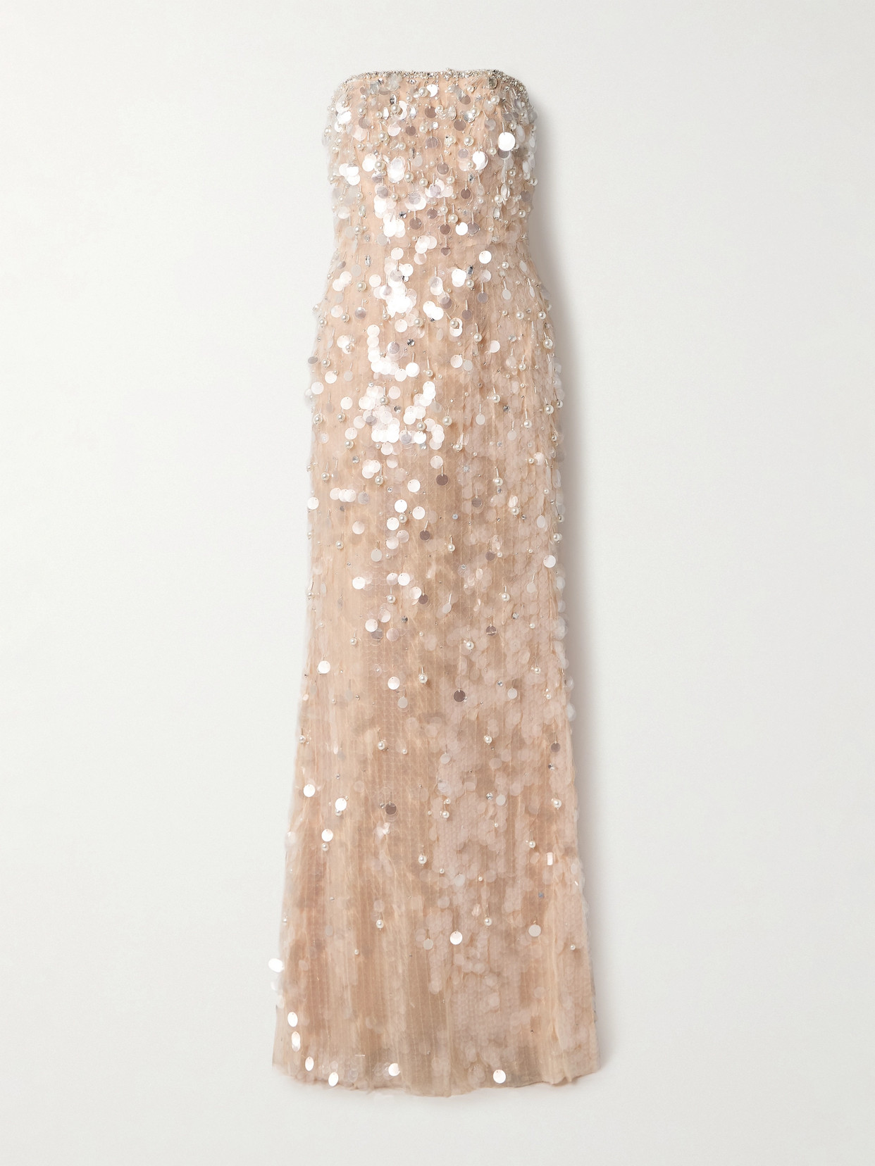 Carolina Herrera Embellished Strapless Column Gown In Neutral