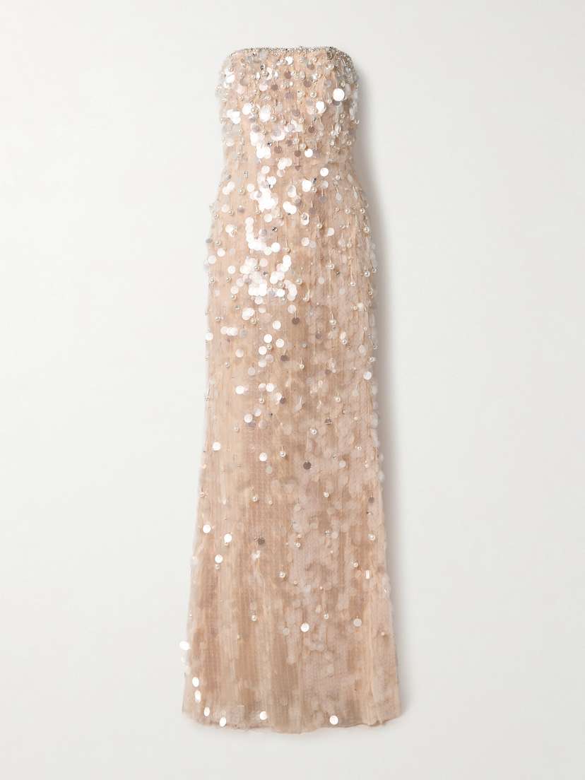 Carolina Herrera Strapless Embellished Tulle Gown
