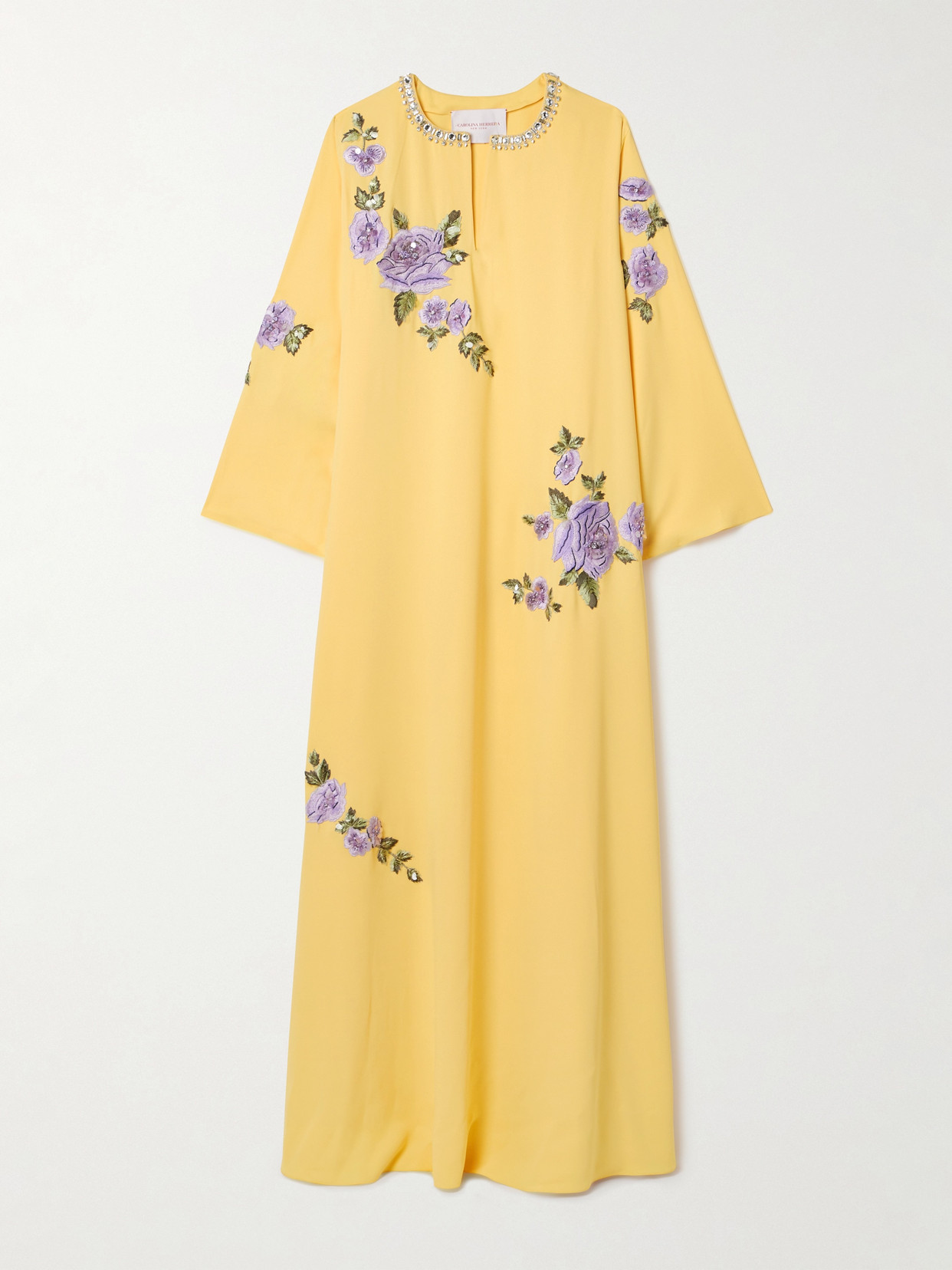 Carolina Herrera Embellished Floral Kaftan Gown In Yellow