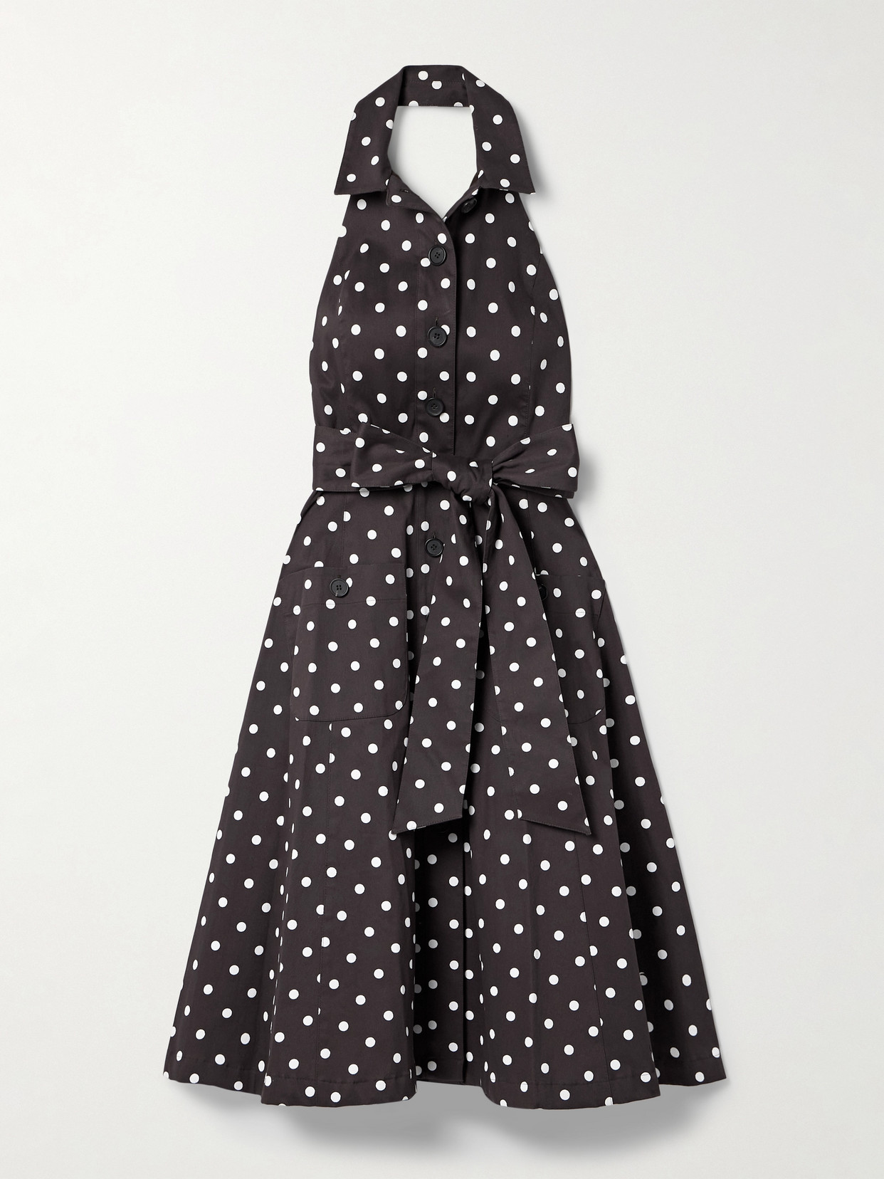 Carolina Herrera - Polka-dot Halterneck Cotton-blend Twill Midi Dress - Brown